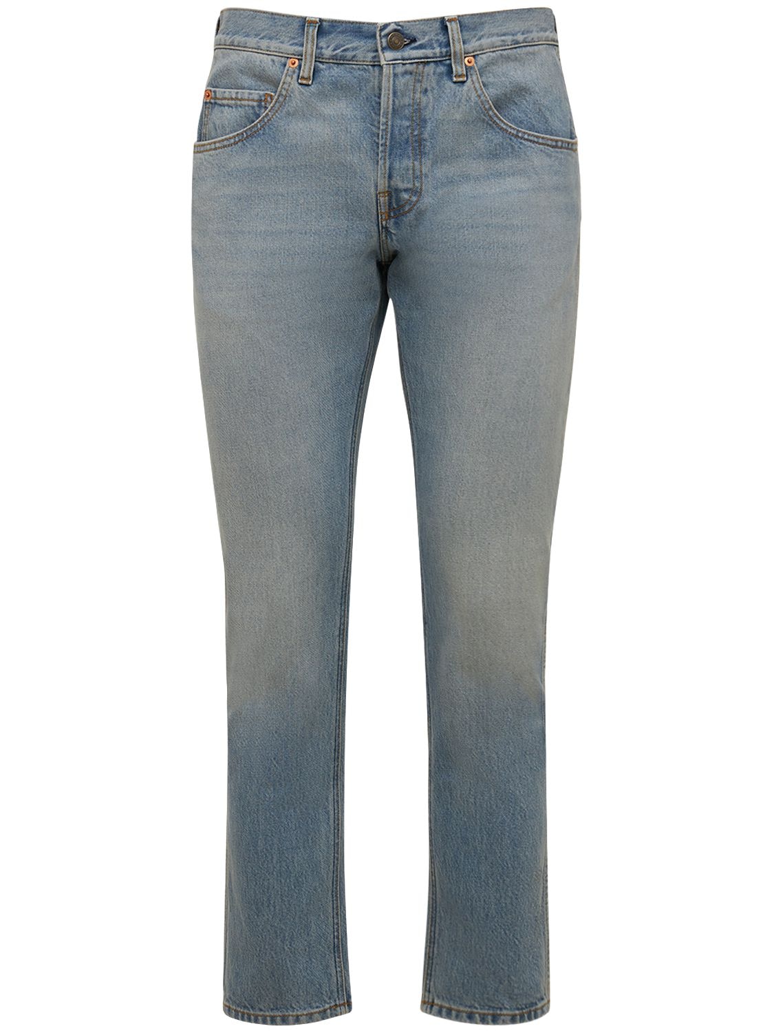 Image of Tapered Cotton Denim Jeans