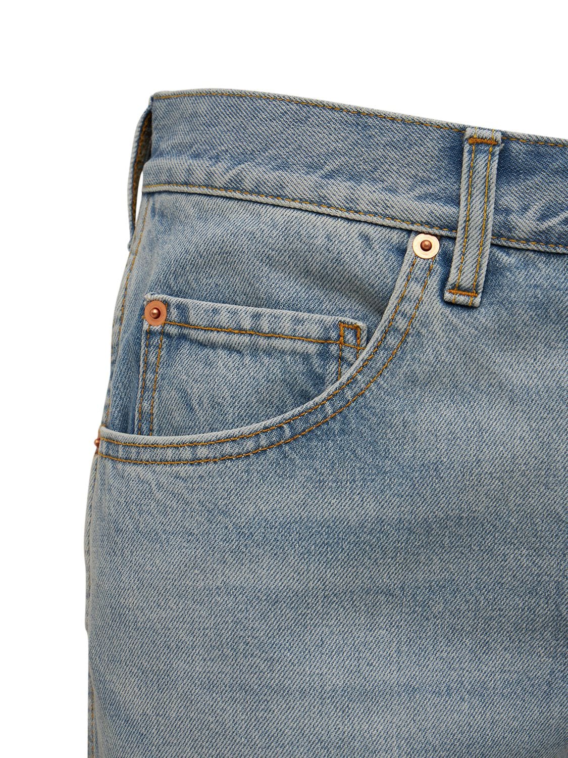 Shop Gucci Tapered Cotton Denim Jeans In Blue