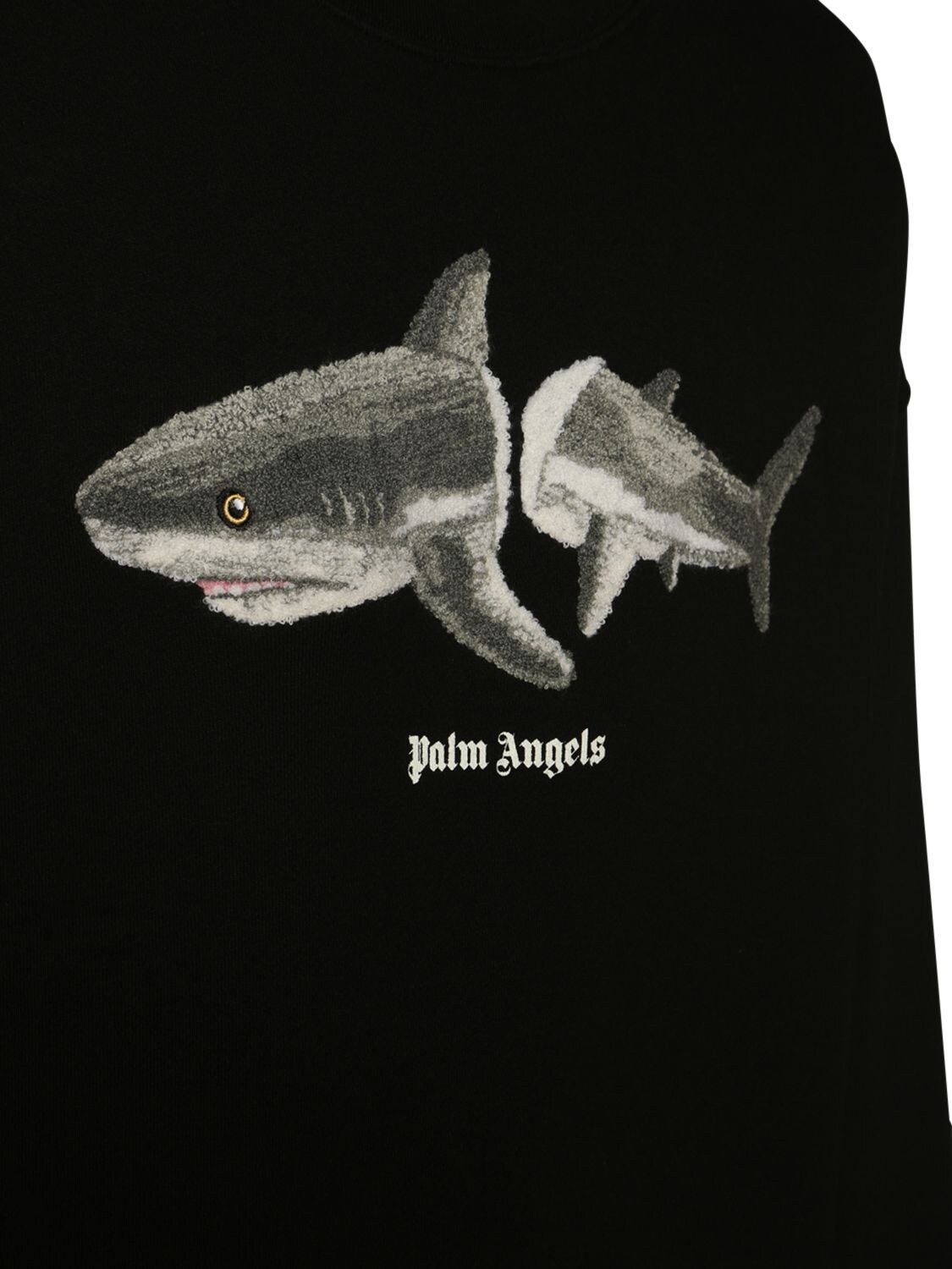 Shop Palm Angels Shark Embroidery Cotton Sweatshirt In Black