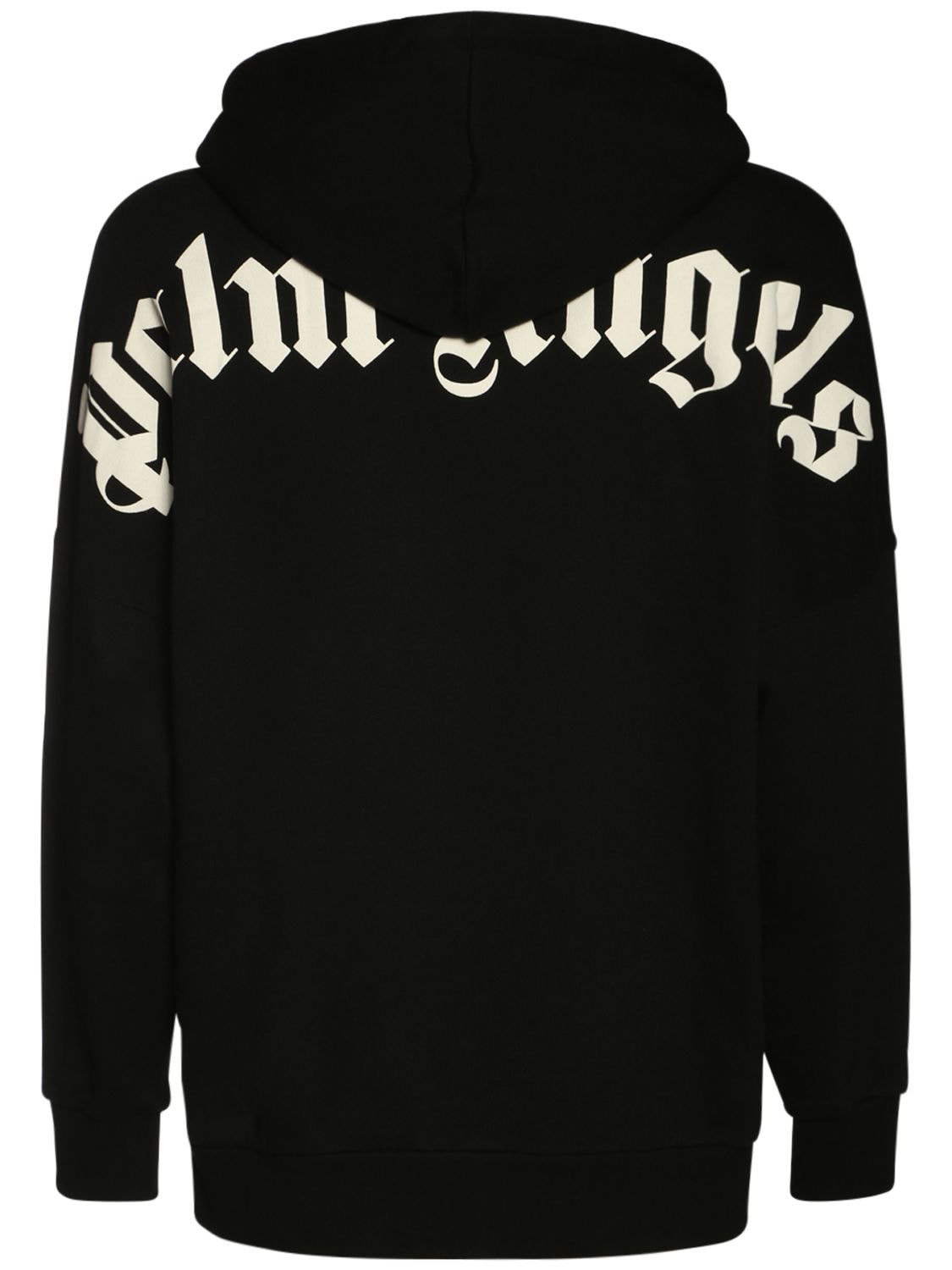 Palm Angels Logo Print Cotton Jersey Hoodie In Black,white