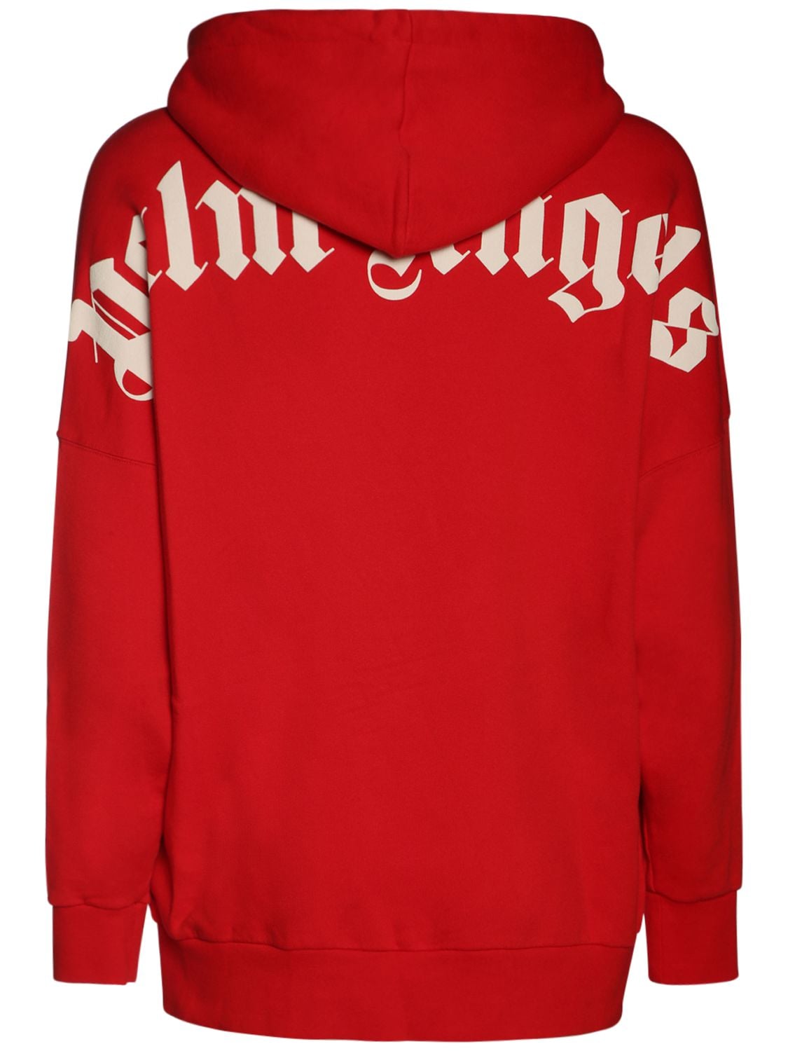 Palm Angels Logo Print Cotton Jersey Hoodie In Red,white