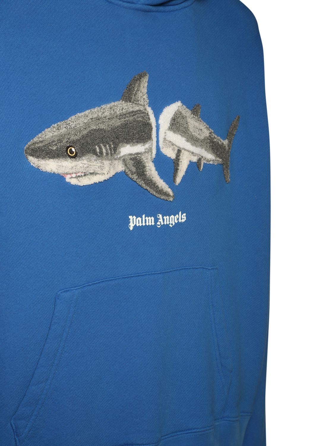 Palm Angels | Men Shark Embroidery Cotton Hoodie Blue M