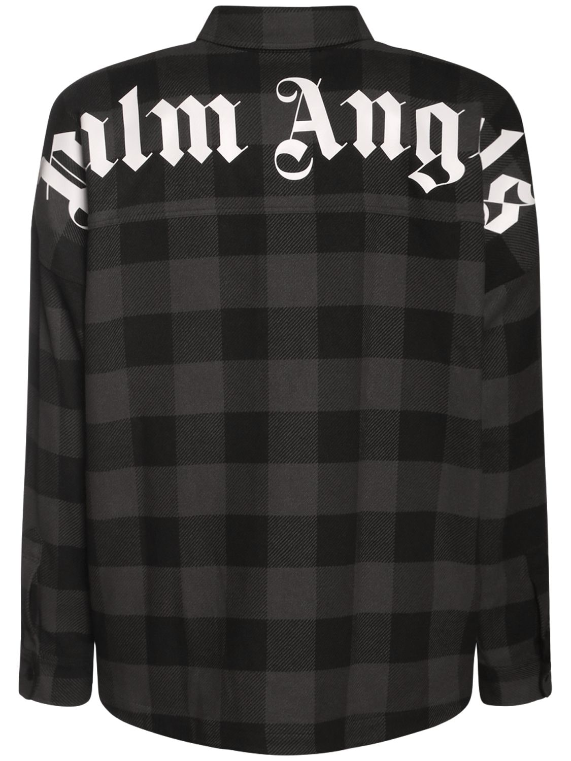 Palm Angels Logo Print Cotton Check Over Shirt In Black,white