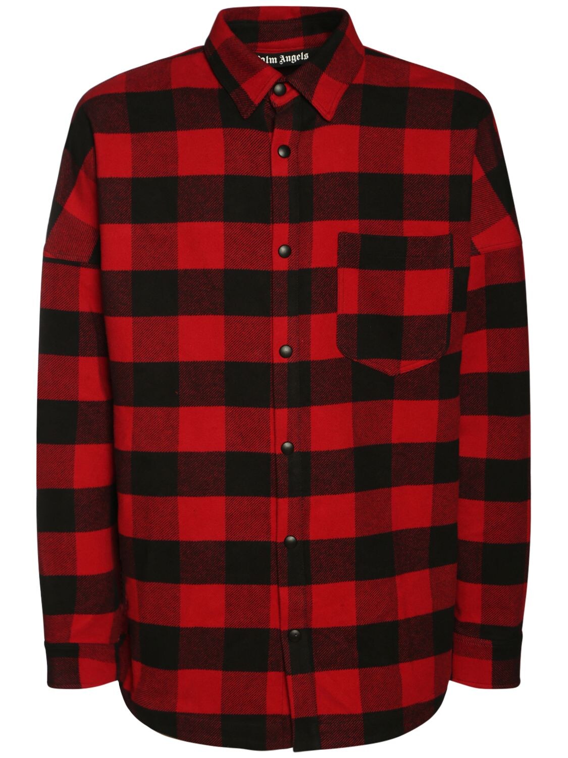 Shop Palm Angels Logo Print Cotton Check Over Shirt In Red,white