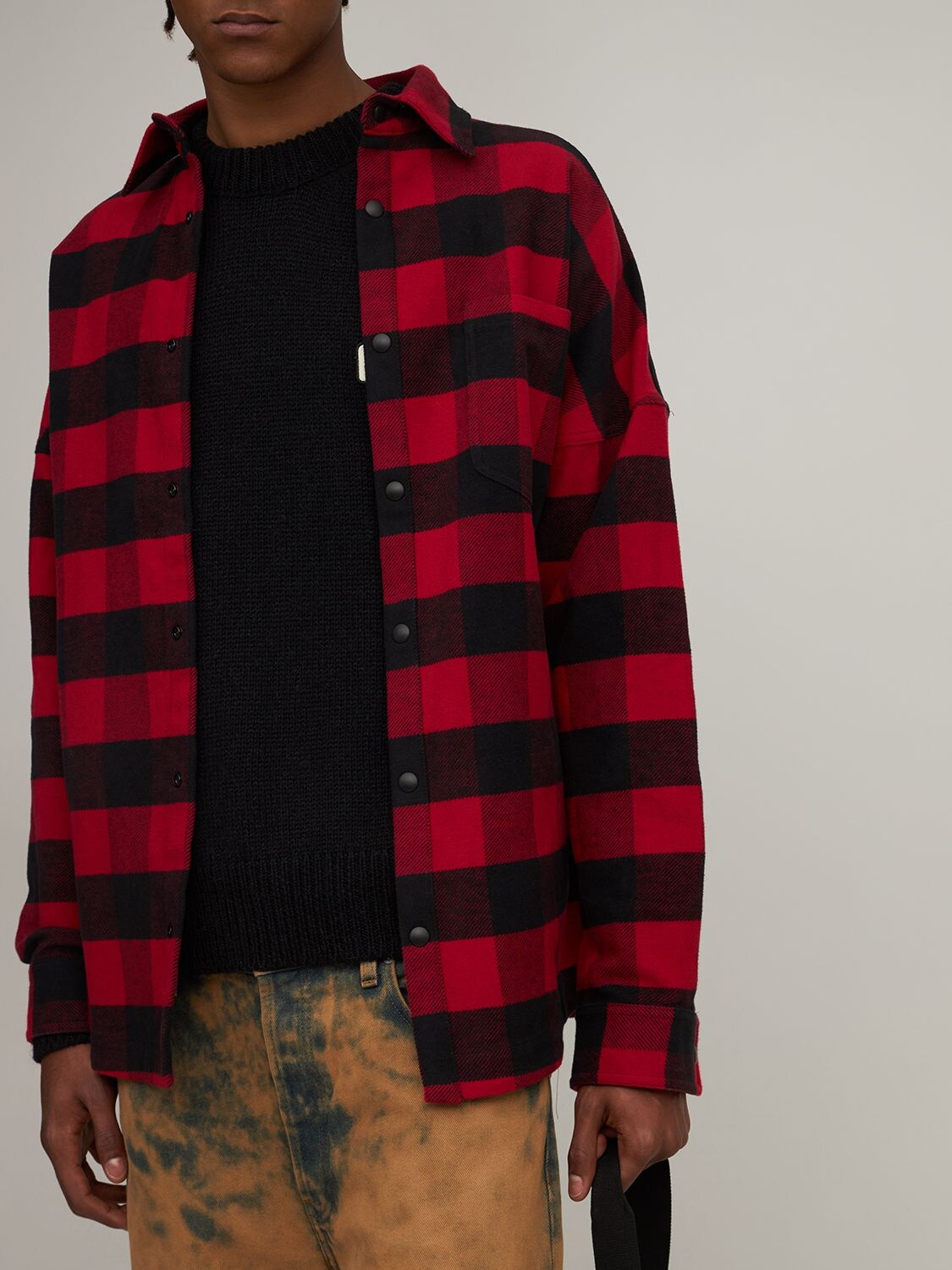 Shop Palm Angels Logo Print Cotton Check Over Shirt In Red,white