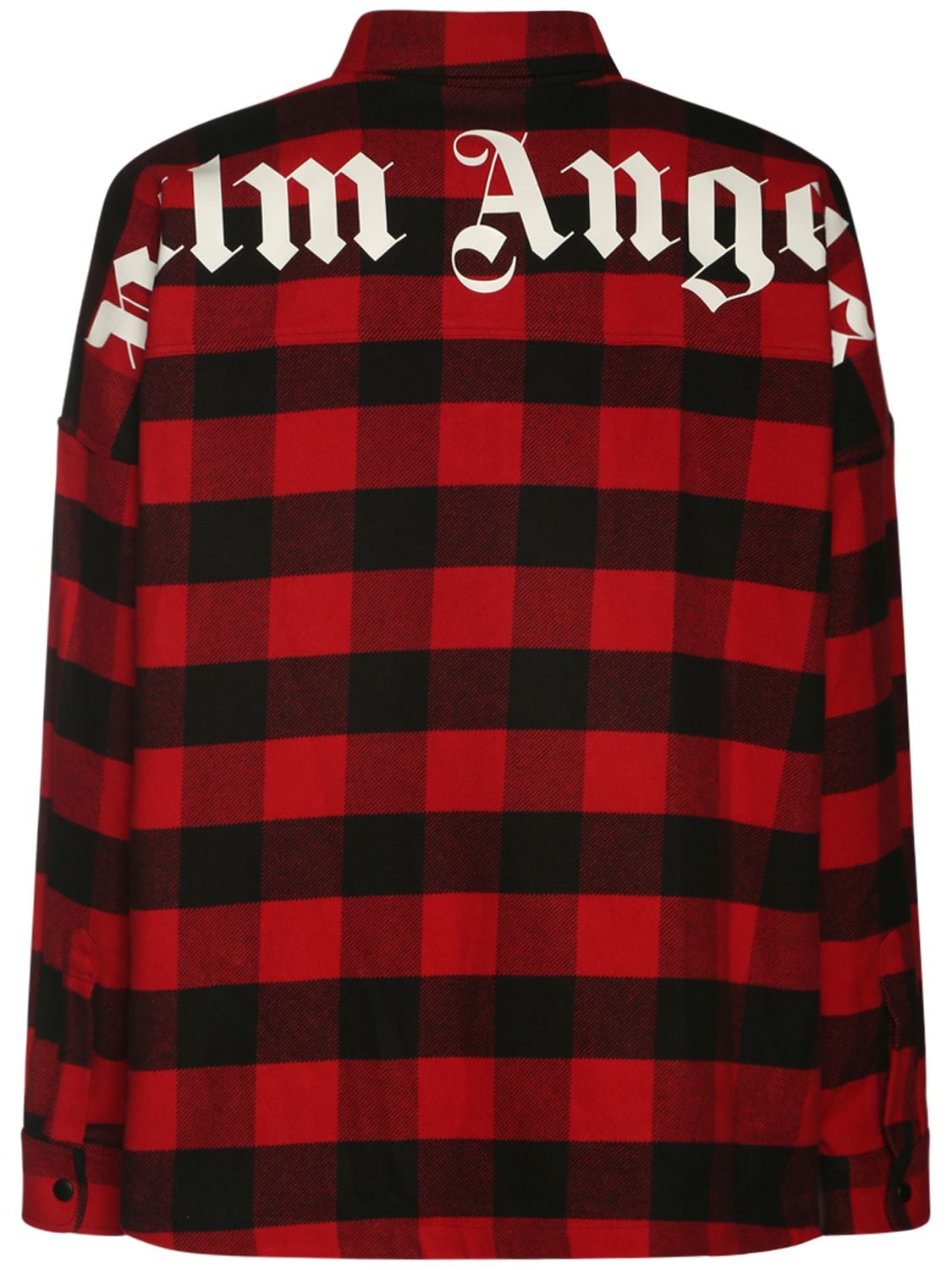 Palm Angels Logo Print Cotton Check Over Shirt In Red,white