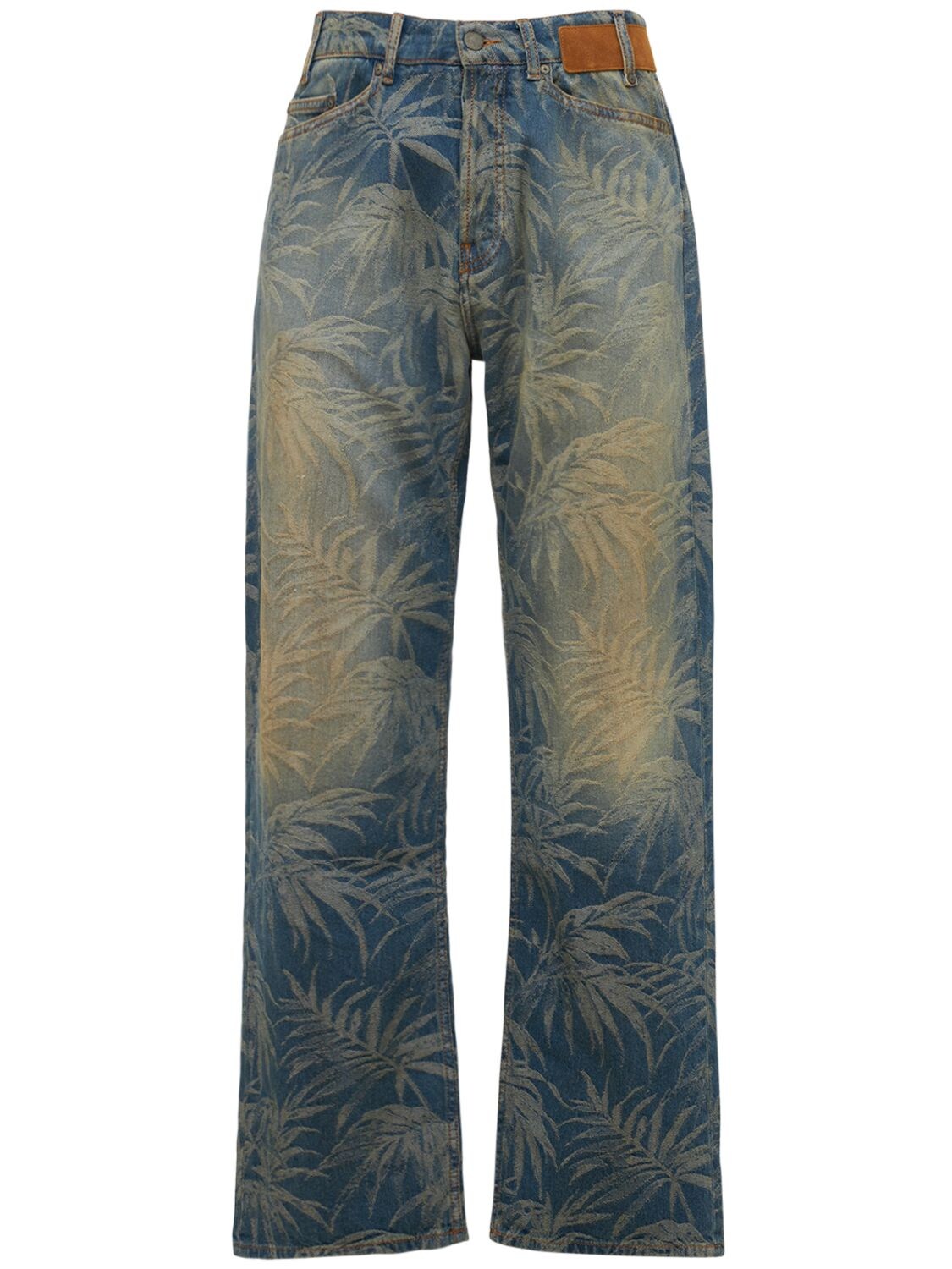23.4cm Palm Print Cotton Denim Jeans