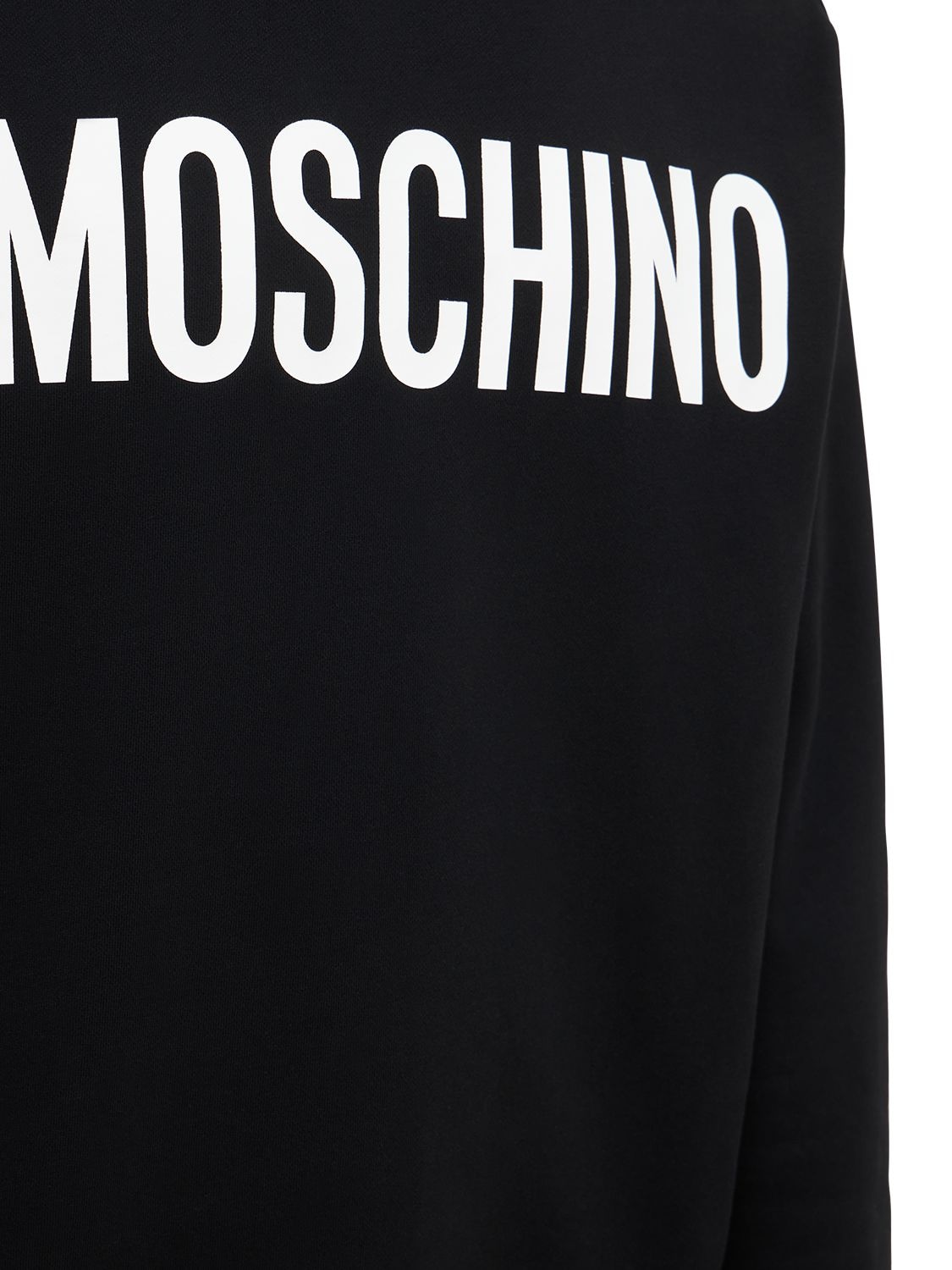 Shop Moschino Logo Print Cotton Crewneck Sweatshirt In Black,white