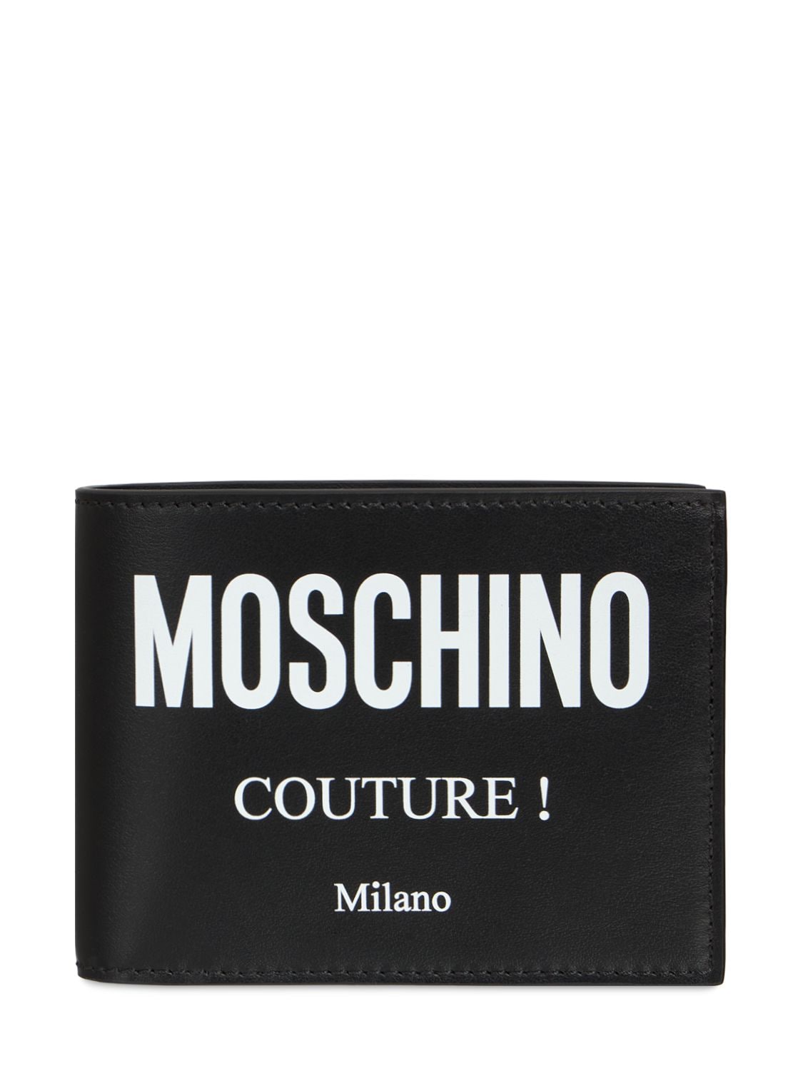 Moschino Logo Print Leather Bifold Wallet In Black,white