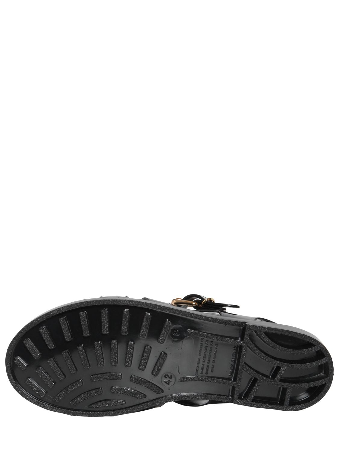 Shop Moschino Logo Pvc Sandals In Black,gold