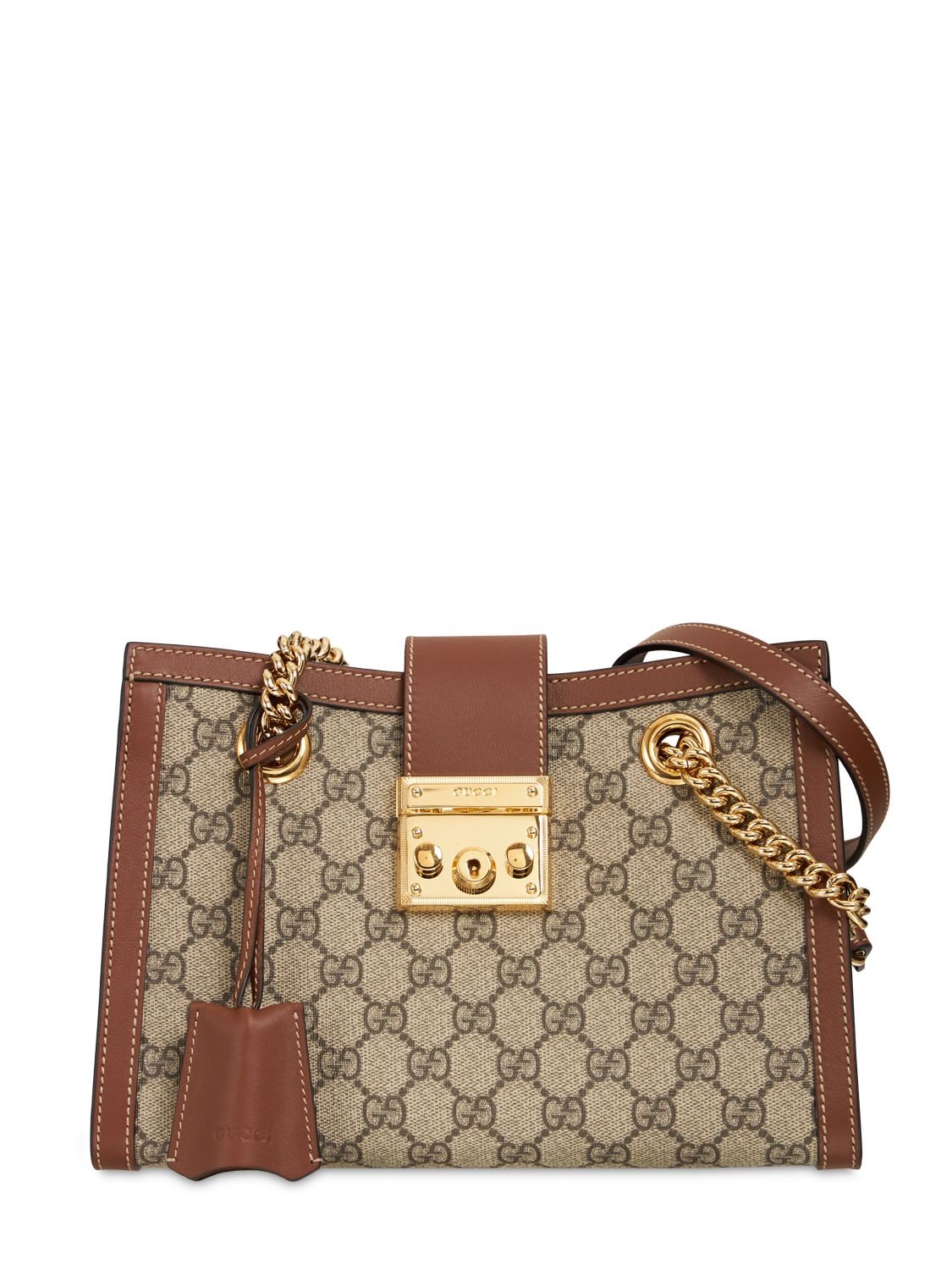 Gucci Small Padlock Gg Supreme Shoulder Bag In Ebony,brown