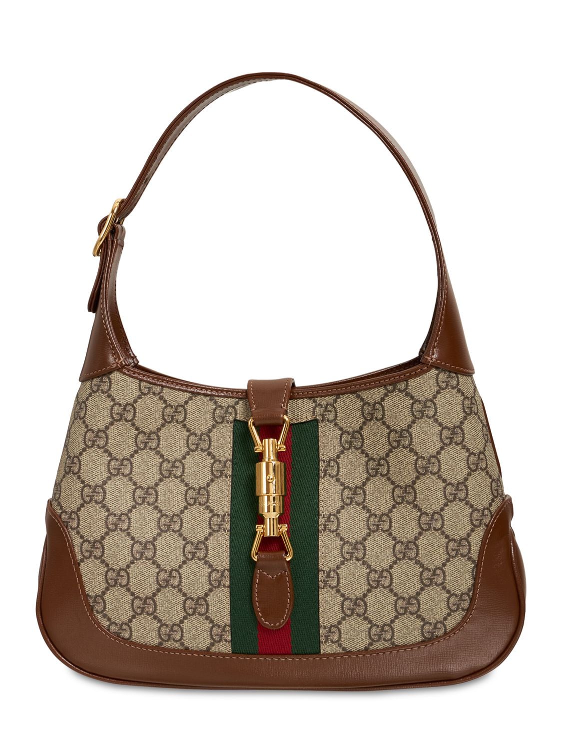 Shop Gucci Small Jackie Gg Supreme & Leather Bag In Ebony,brown