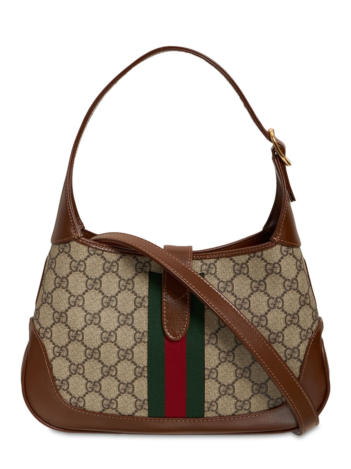 Shop Gucci Small Jackie Gg Supreme & Leather Bag In Ebony,brown