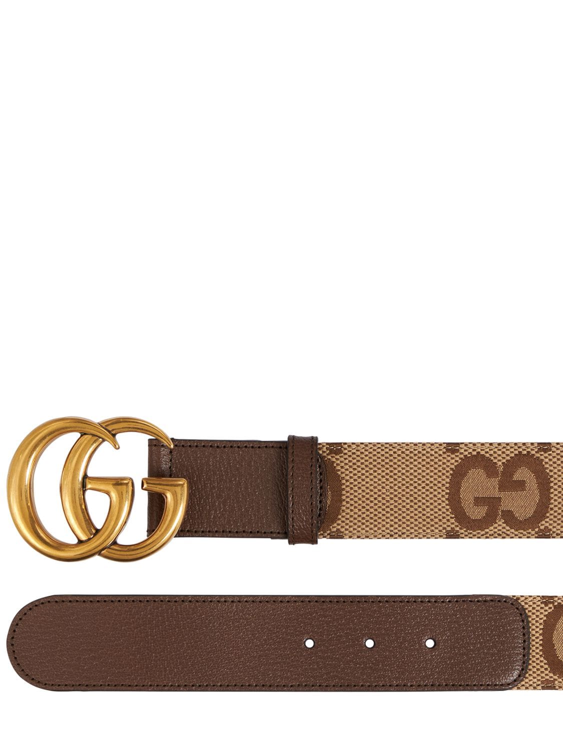 Shop Gucci 4cm Gg Canvas & Leather Belt In Camel Ebony