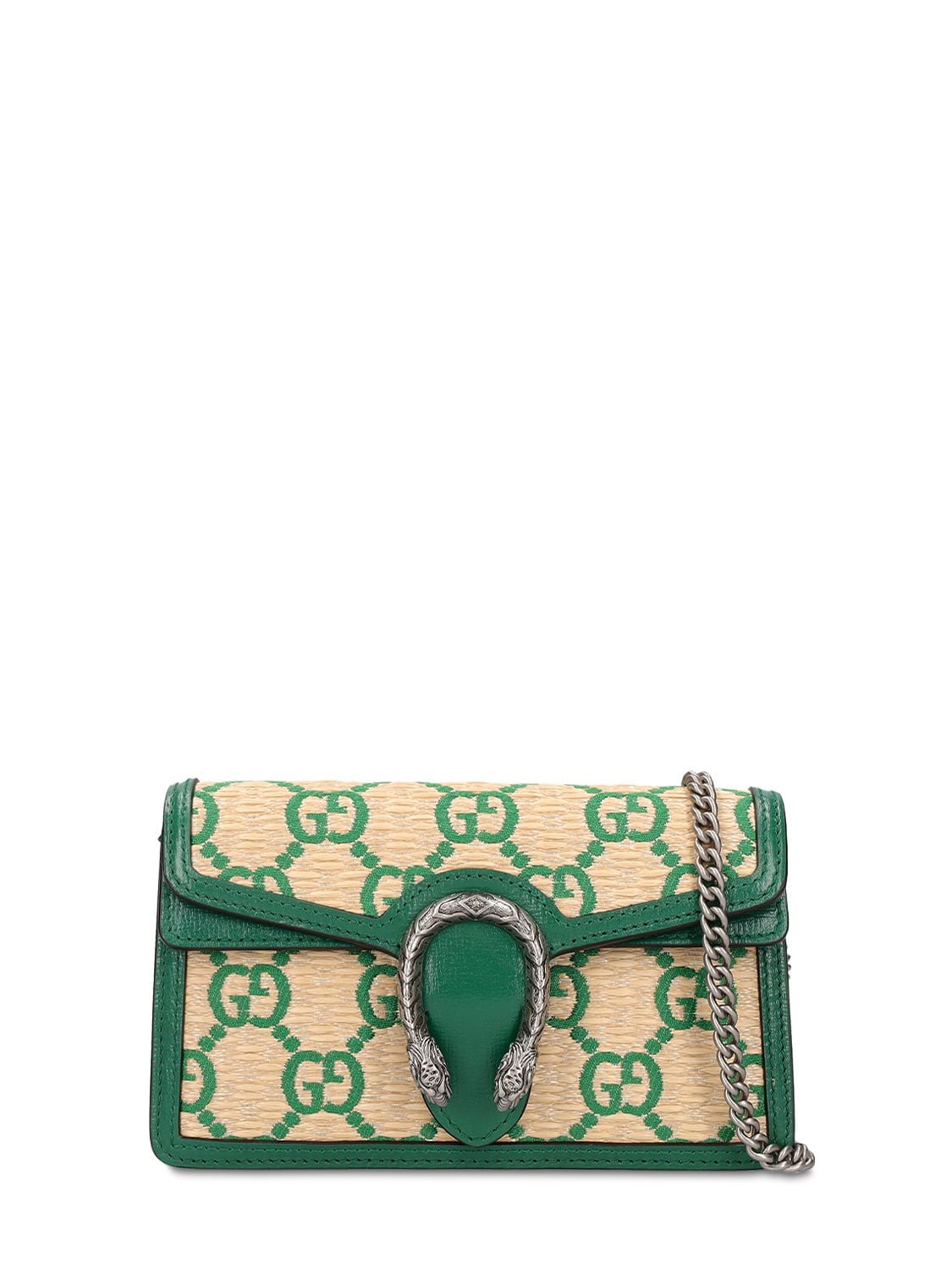 Gucci Dionysus Supermini Gg Jacguard Bag In Natural,emerald | ModeSens