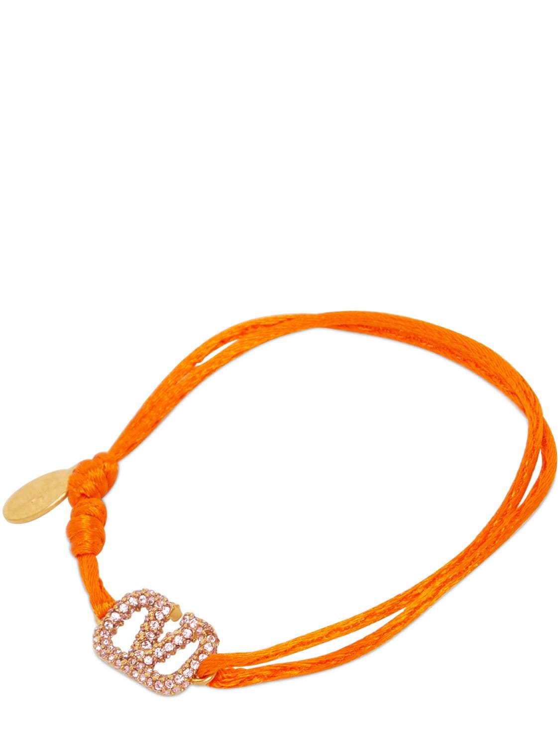 Shop Valentino Crystal V Logo Slim Adjustable Bracelet In Orange,rose
