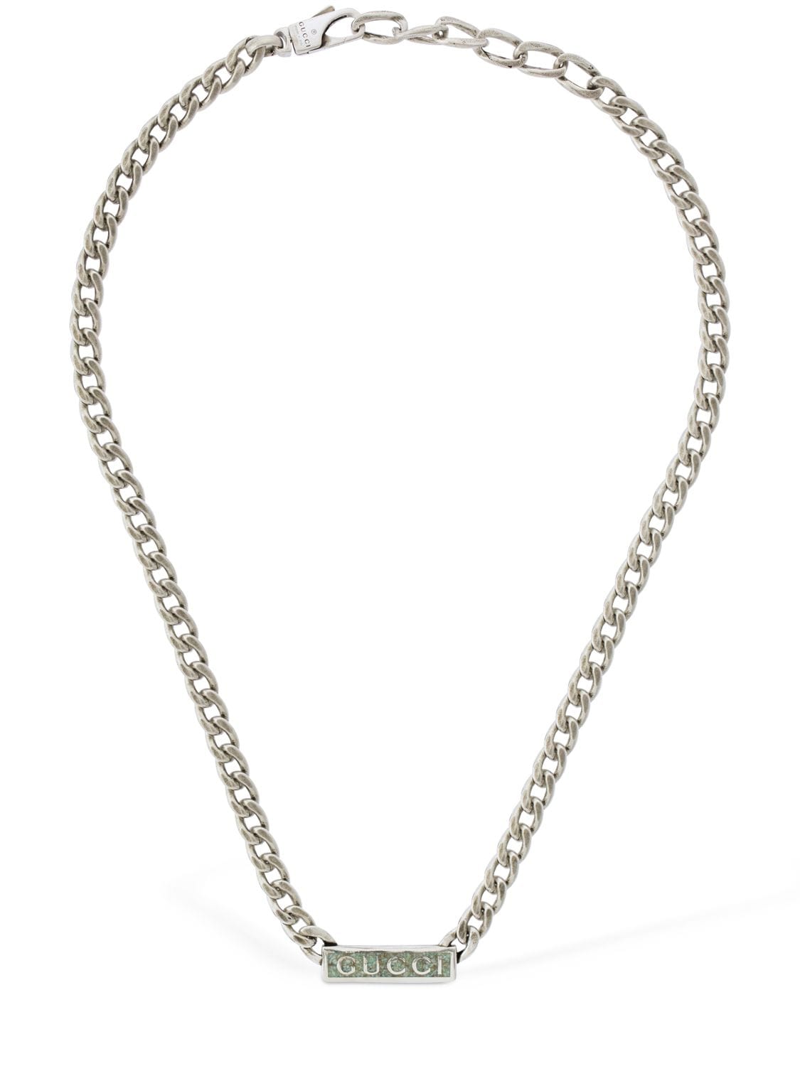 Gucci Enamel Tag Necklace In Silver,howlite | ModeSens