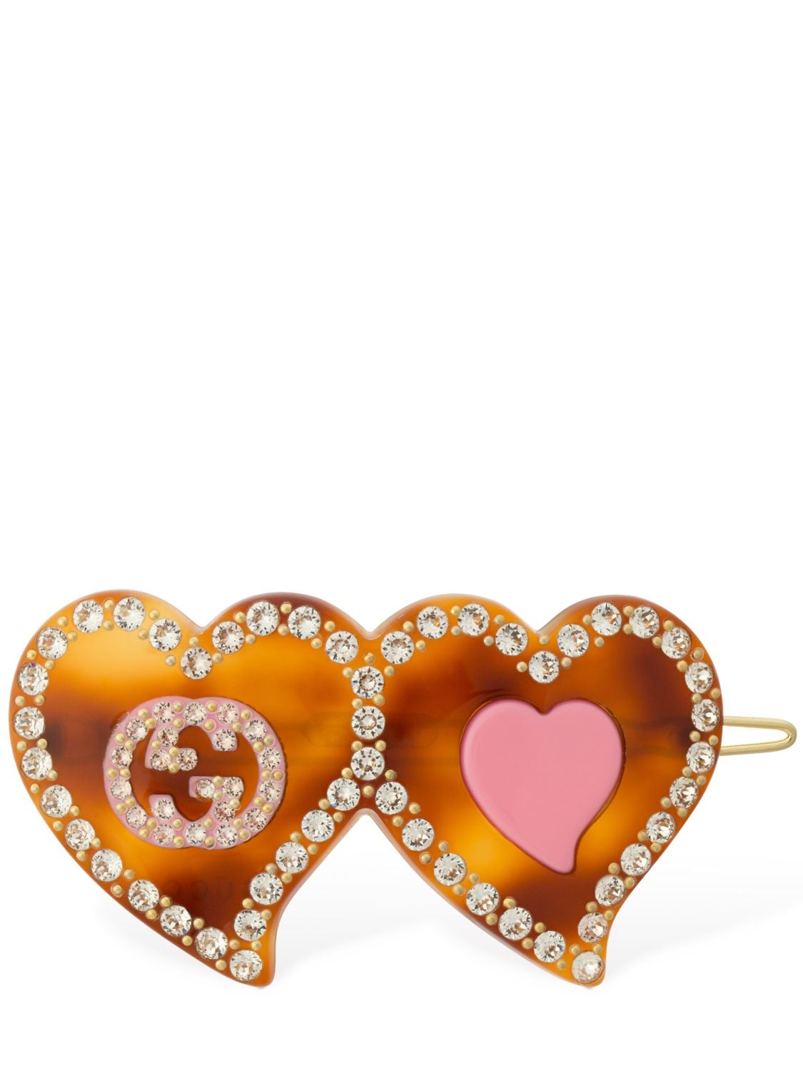 Shop Gucci Gg & Hearts Resin Hair Clip In Tortoise,pink