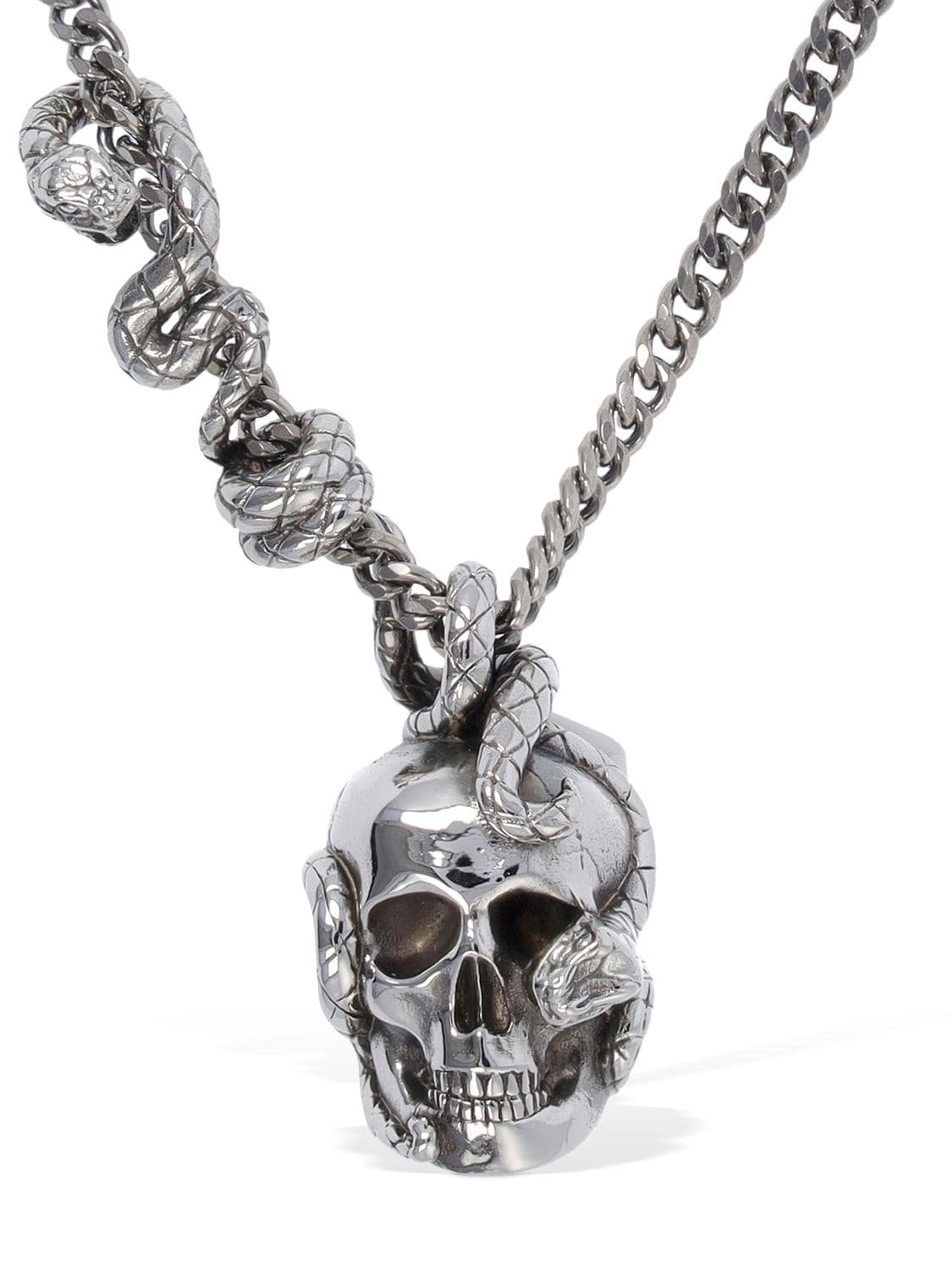 Alexander Mcqueen Skull & Snake Long Chain Necklace In Silver | ModeSens