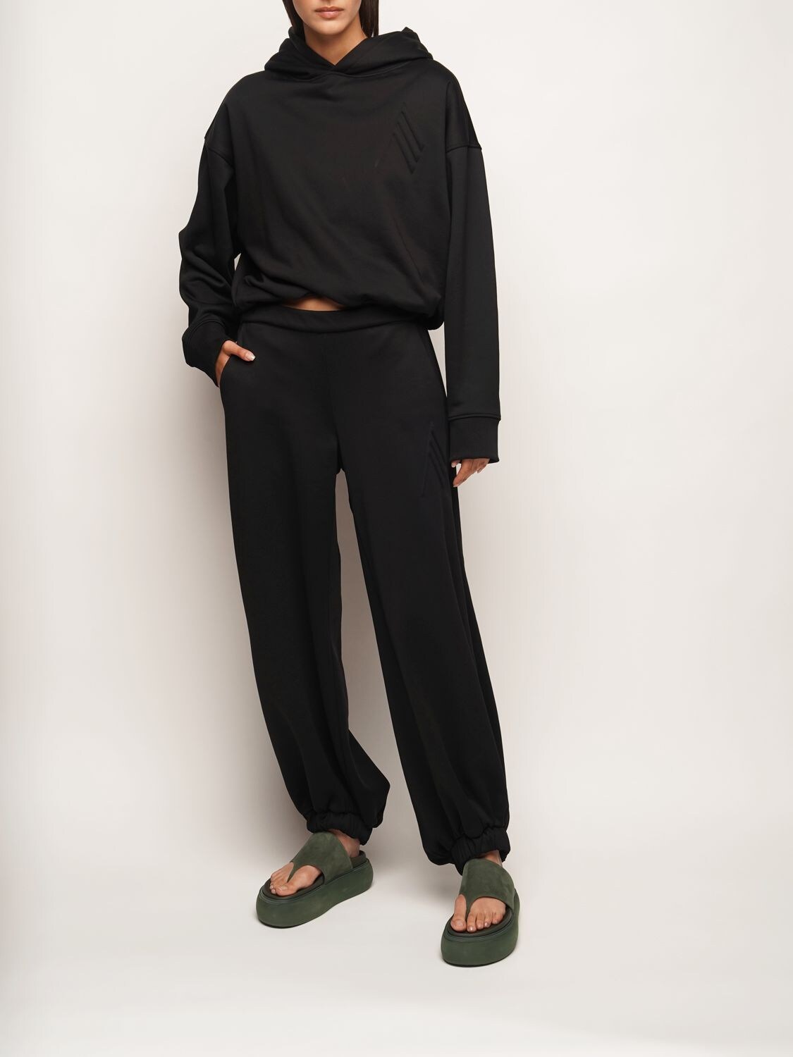 Attico Interlock Cotton Jersey Sweatpants In Black