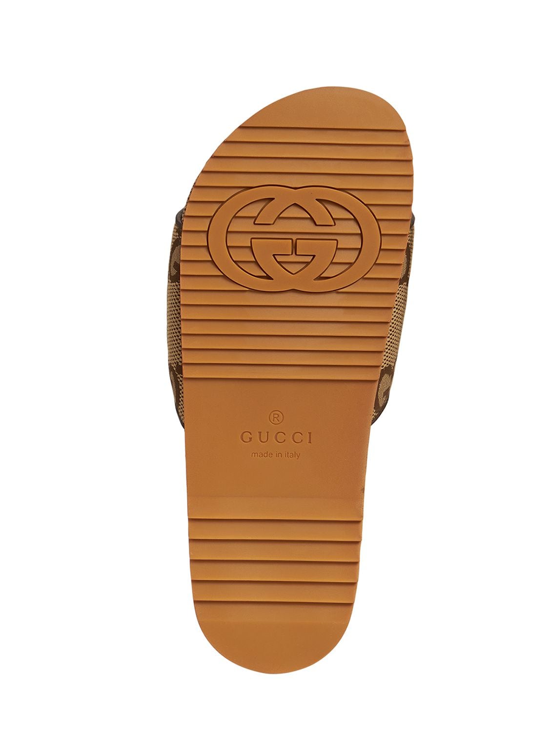Shop Gucci Maxi Gg Canvas Wool Blend Slide Sandals In Camel Ebony