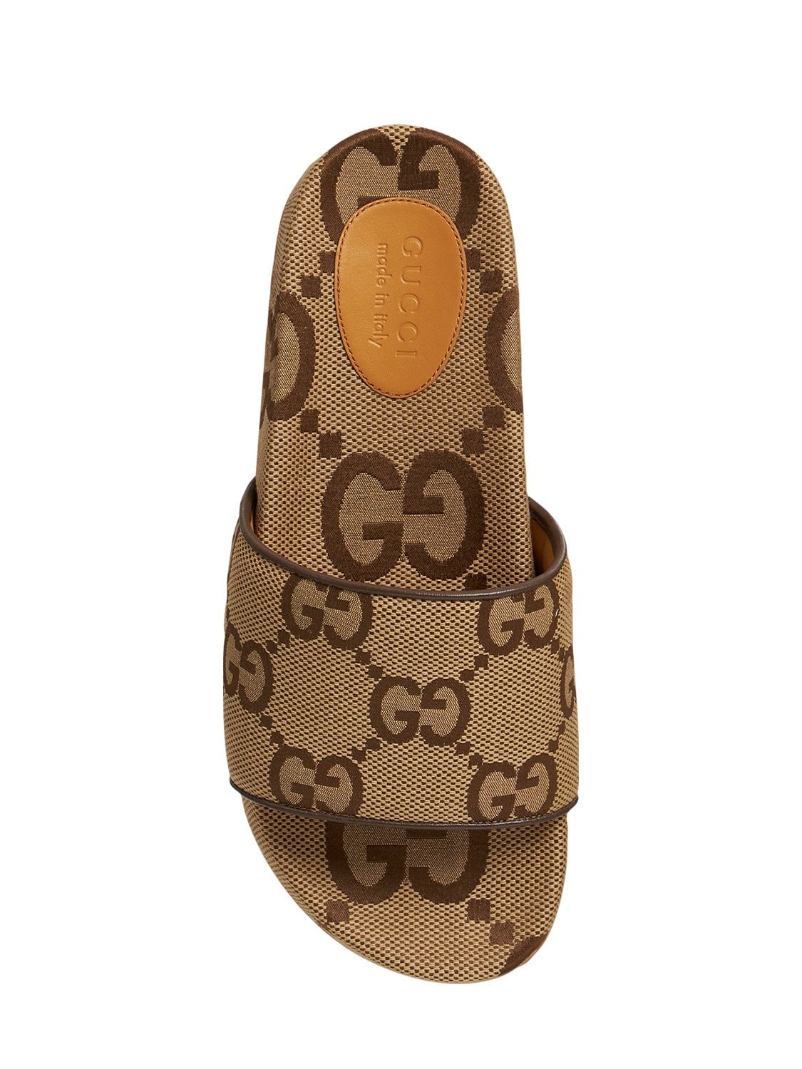Shop Gucci Maxi Gg Canvas Wool Blend Slide Sandals In Camel Ebony