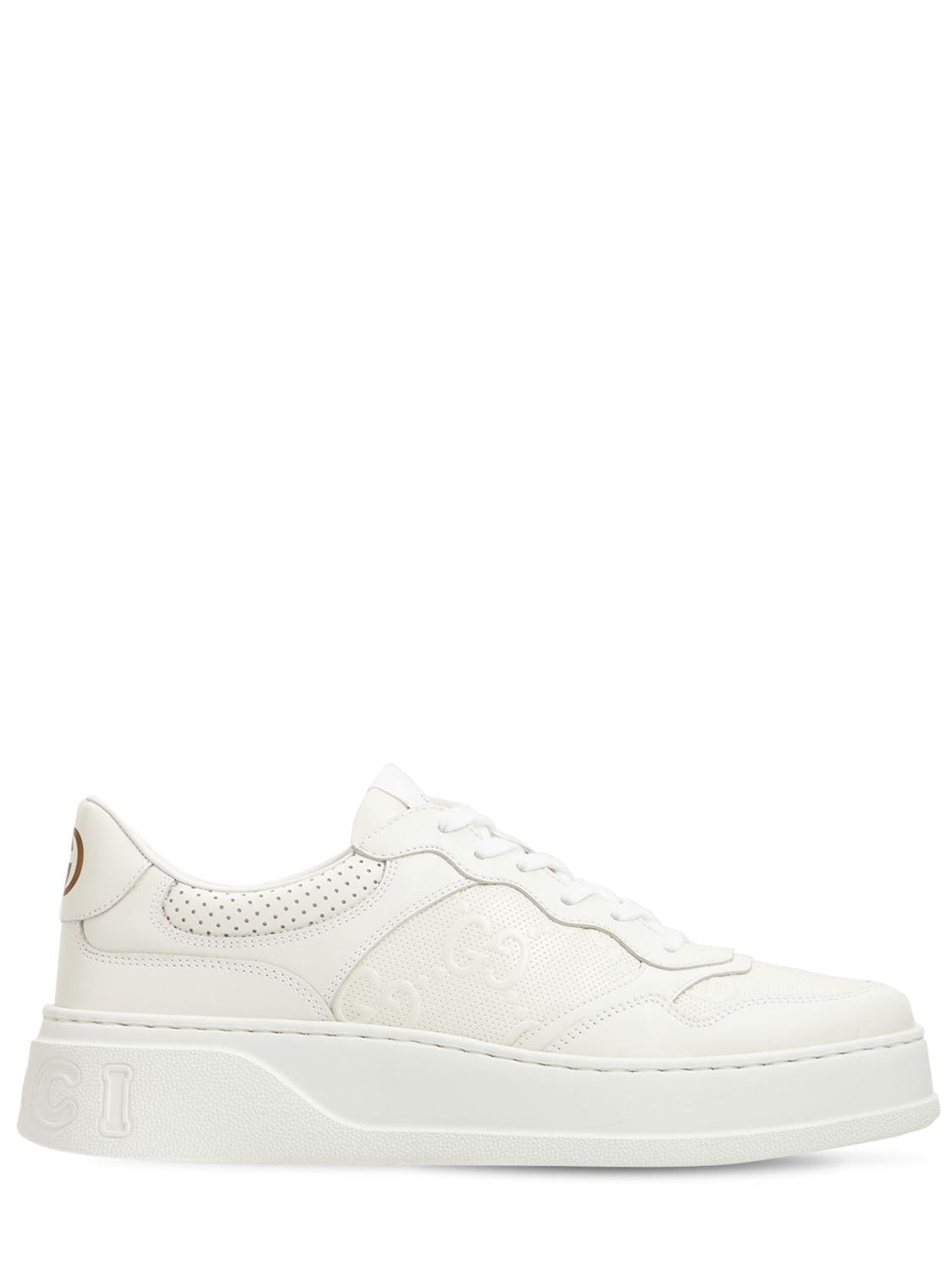 Shop Gucci Gg Embossed Leather Sneakers In White