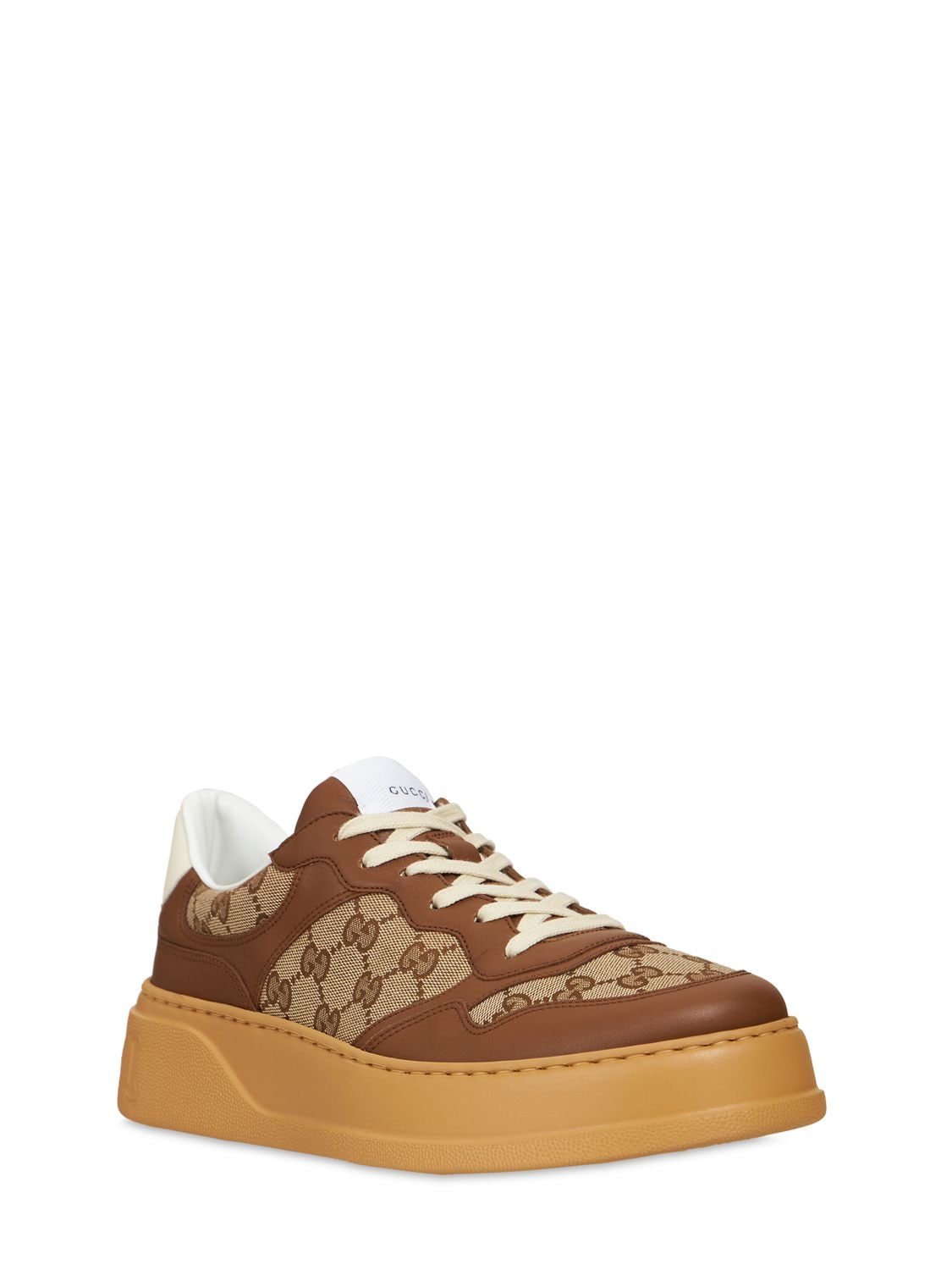 Shop Gucci Gg Canvas & Leather Sneakers In Brown,beige