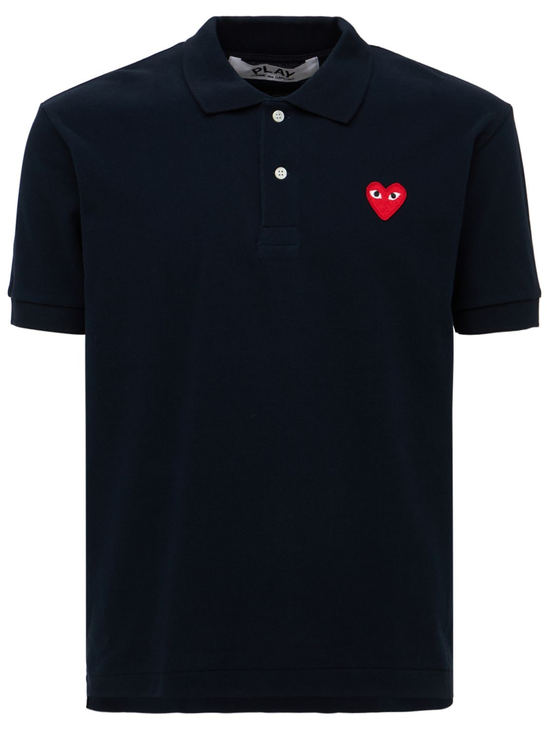 Comme Des Garçons Play Heart Patch Cotton Polo Shirt In Navy