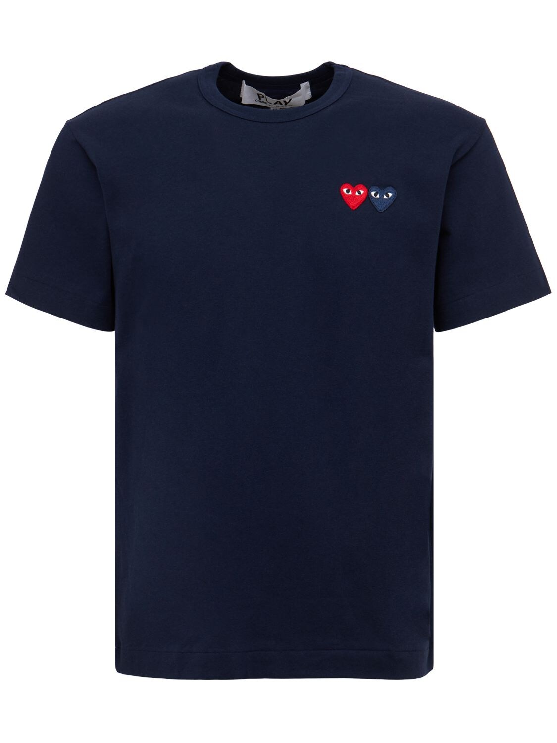 Shop Comme Des Garçons Play Double Heart Patch Cotton Jersey T-shirt In Navy