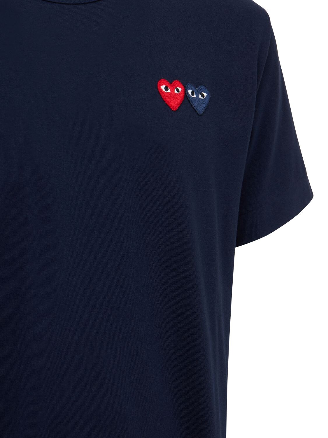 Shop Comme Des Garçons Play Double Heart Patch Cotton Jersey T-shirt In Navy