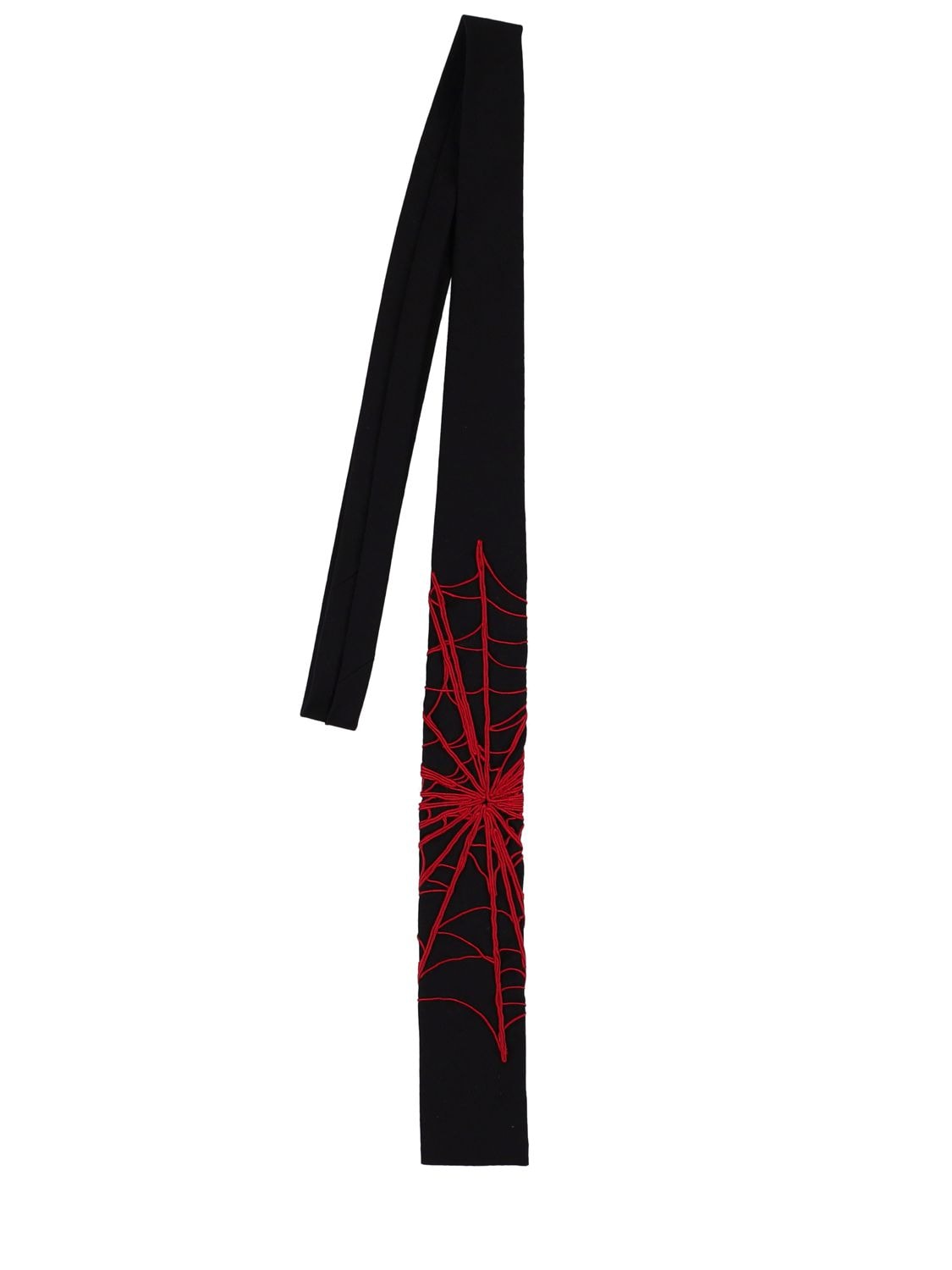 Yohji Yamamoto 蜘蛛刺绣羊毛领带 In Black,red