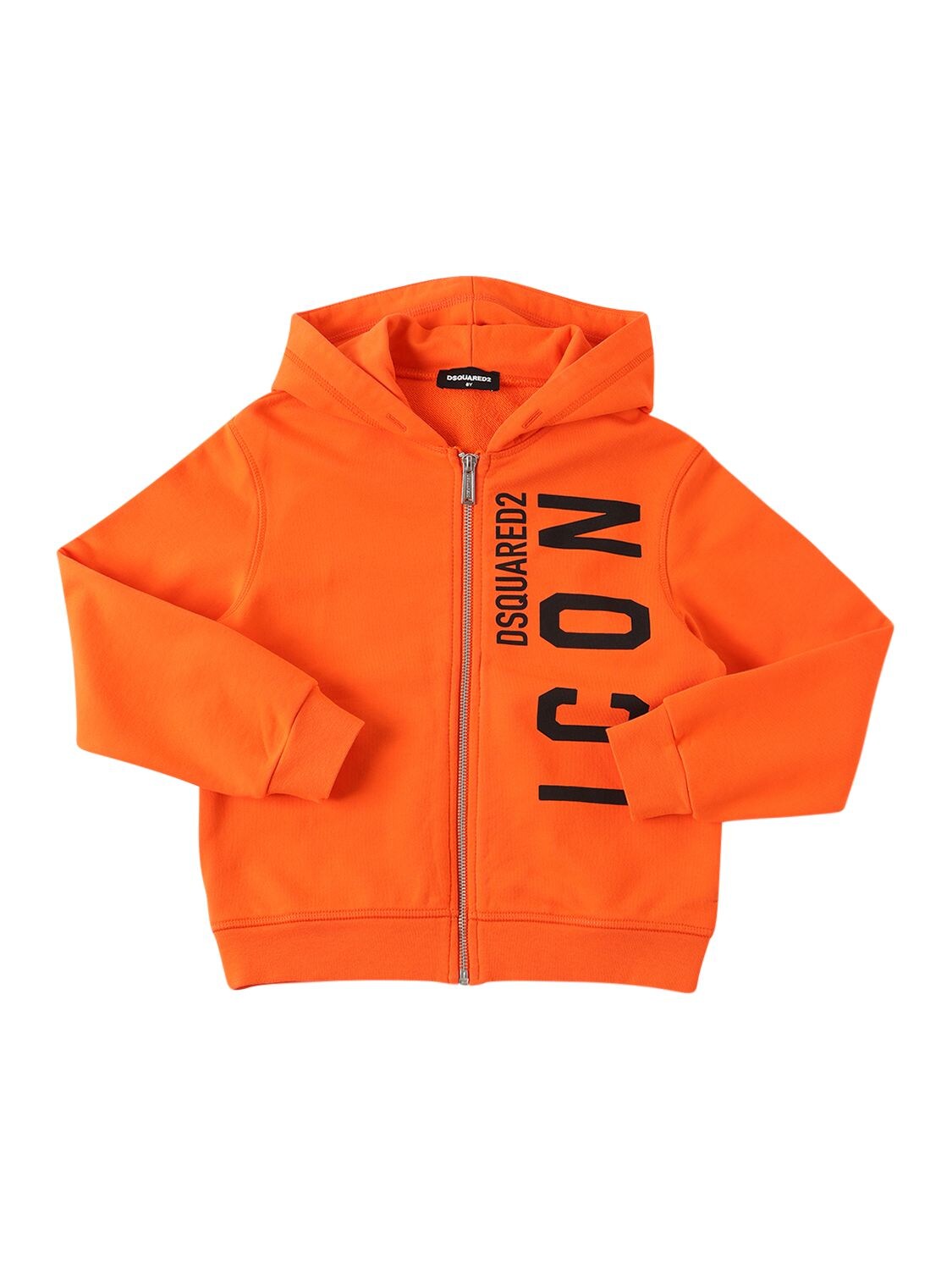 Dsquared2 Kids' Icon Zip-up Cotton Sweatshirt Hoodie In Orange