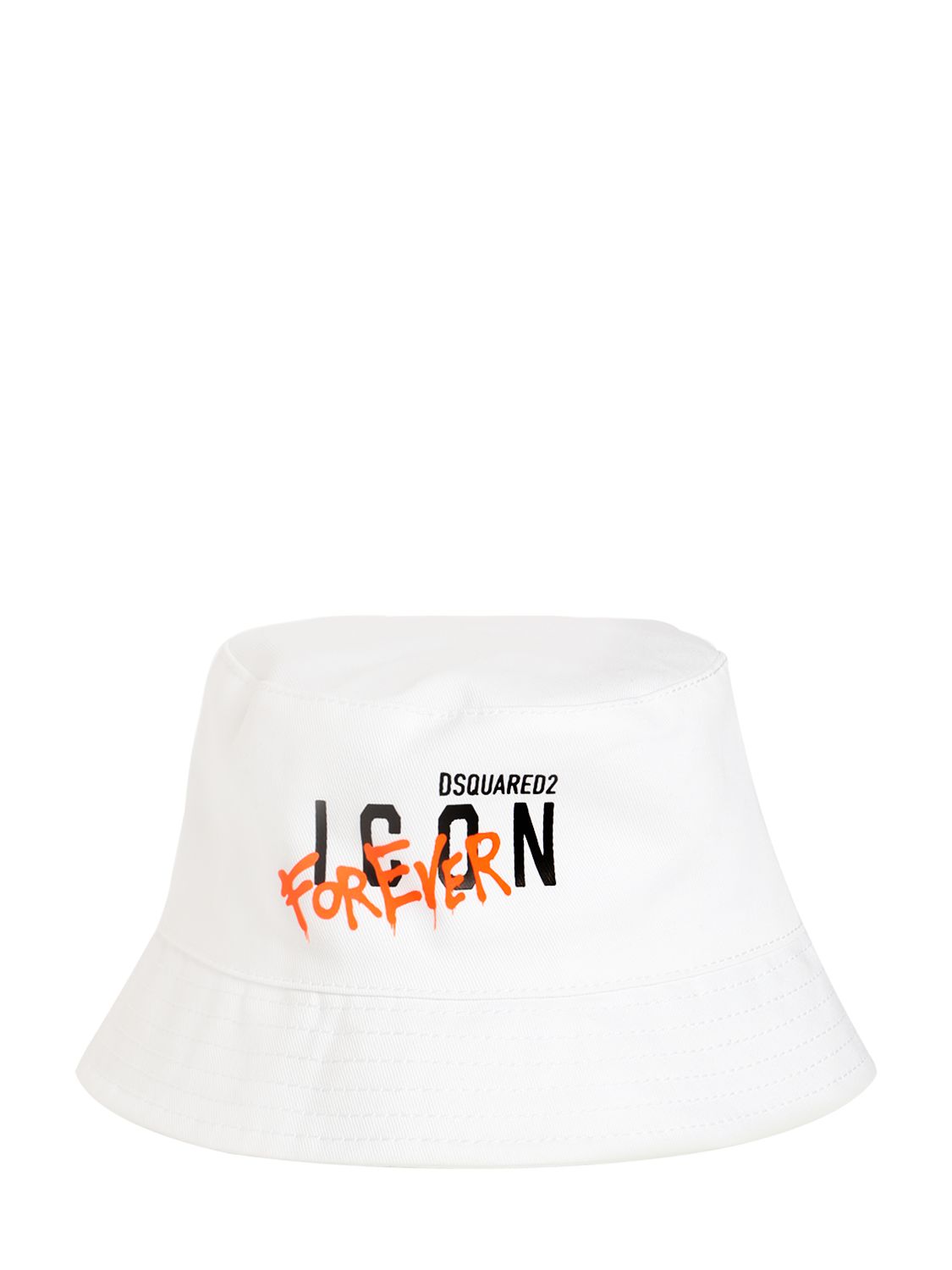 Icon Print Cotton Bucket Hat In White 