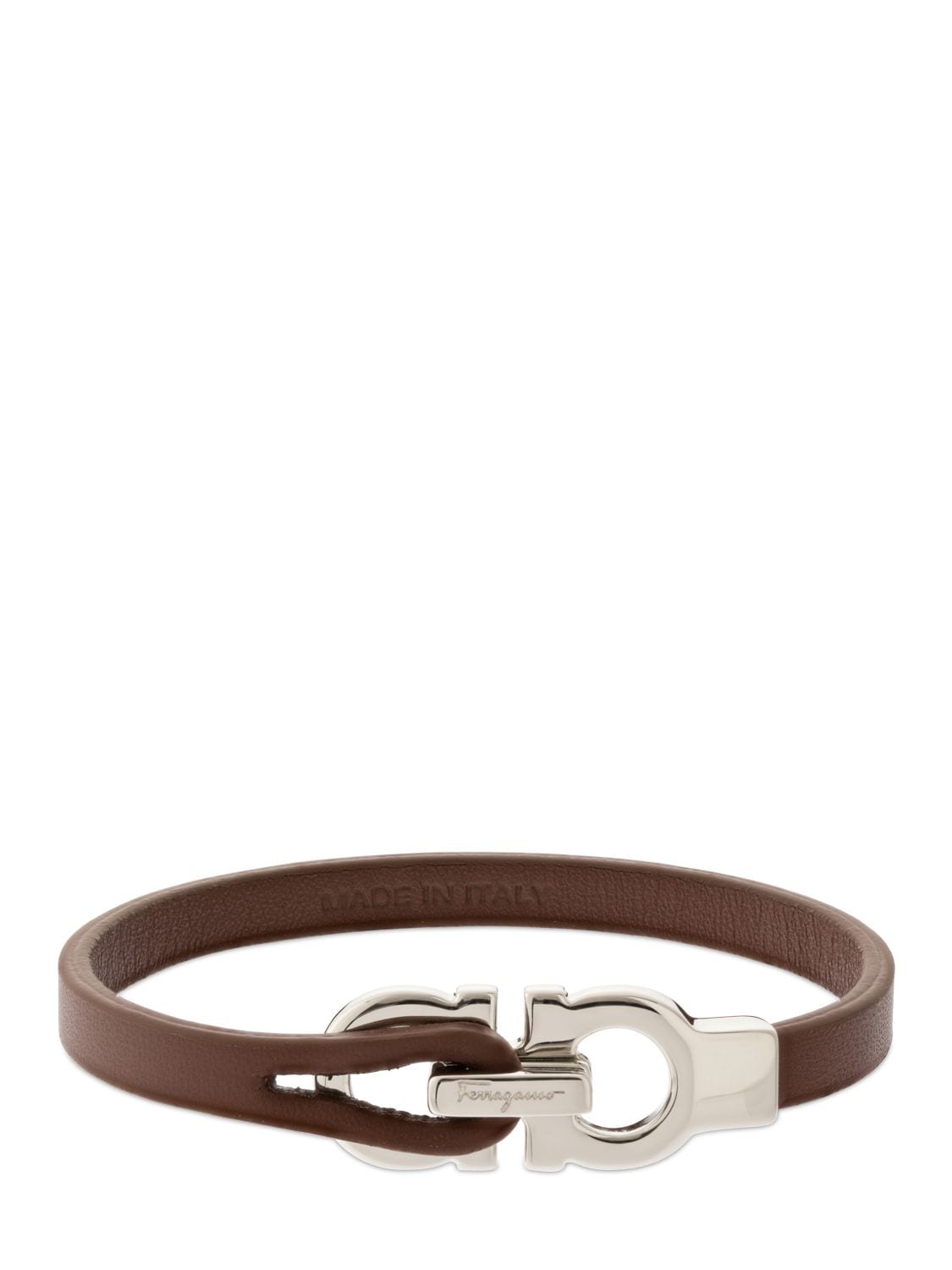 Ferragamo 19cm Double Gancio Leather Bracelet In Brown