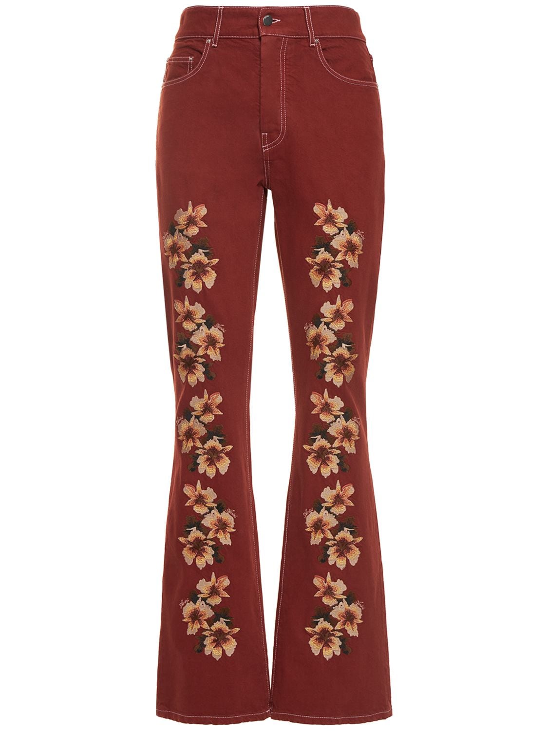 Embroidered Flared Stretch Denim Jeans