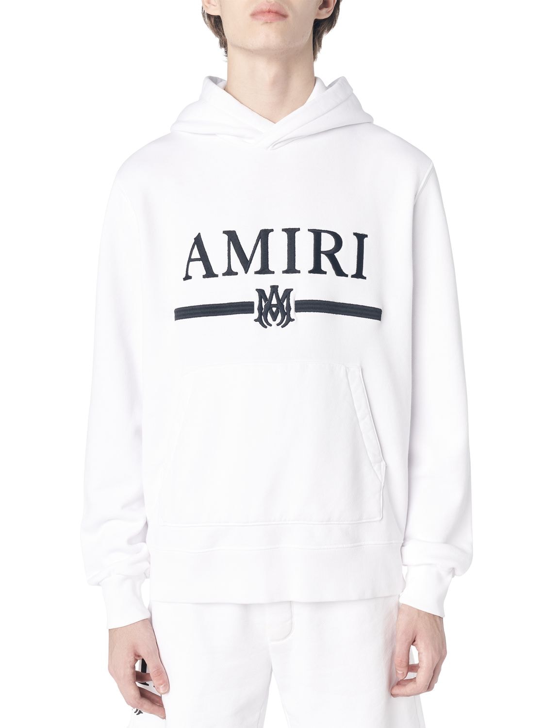 Amiri Logo印花棉质平纹针织连帽卫衣 In White