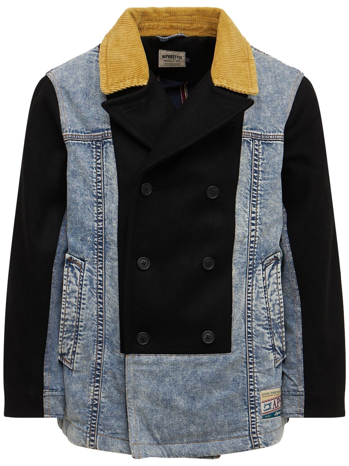 Alphastyle Neil Double Breasted Pea Coat In Blue,multi