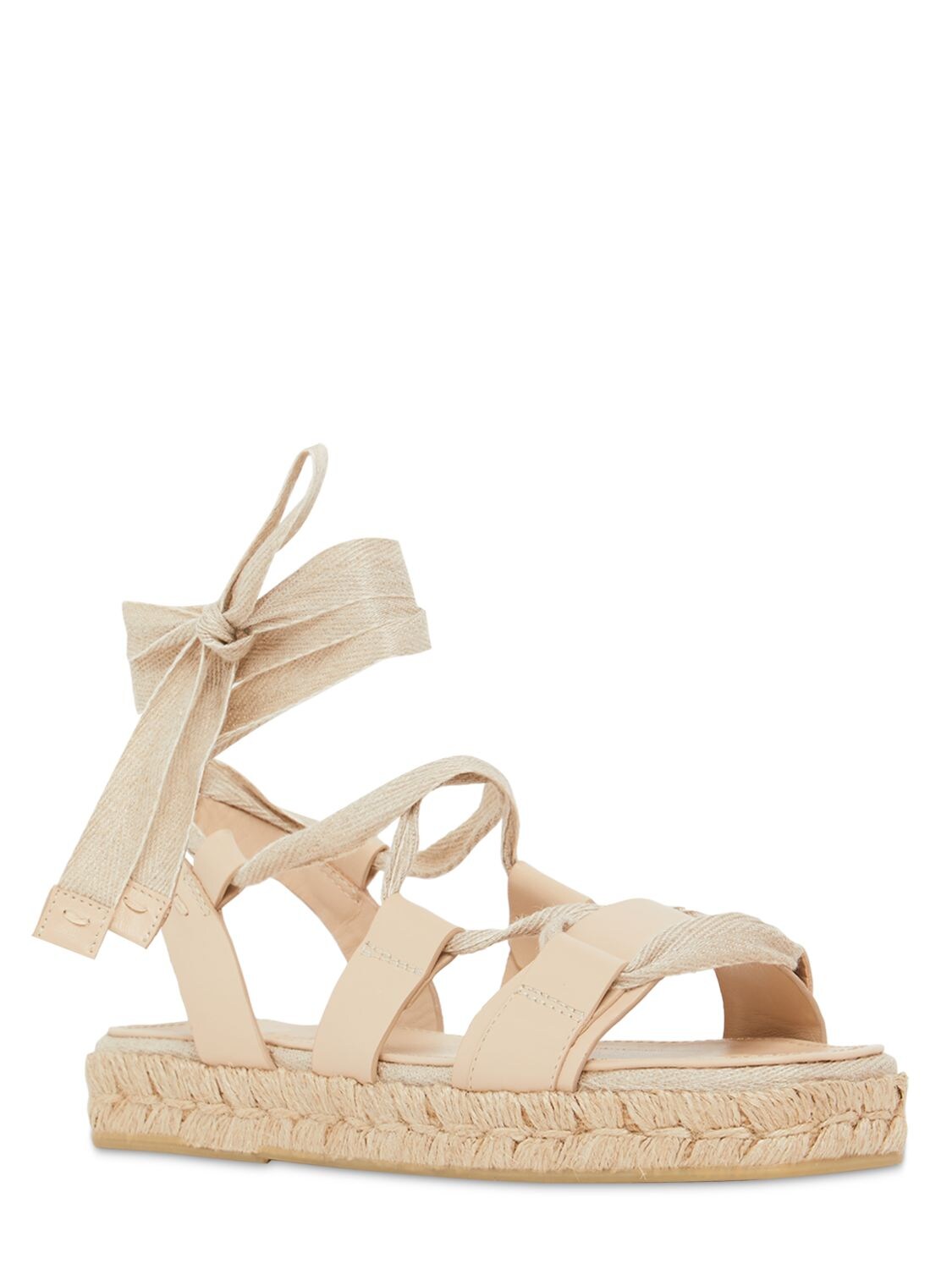 Openwork Leather Espadrilles in Beige - Max Mara