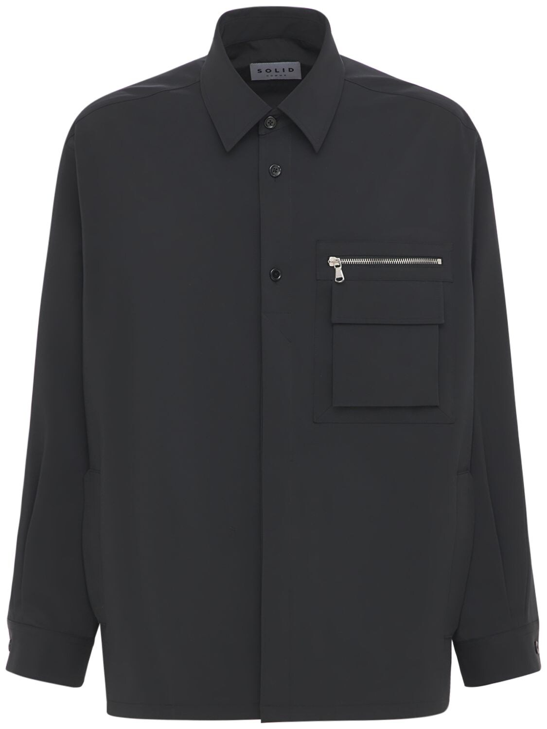 Solid Homme Plain Zip Detail Pocket Shirt In Black