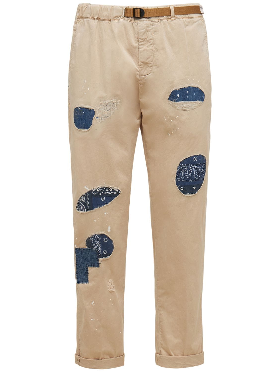 White Sand 88 Belted Cotton Pants W/ Patches In 베이지