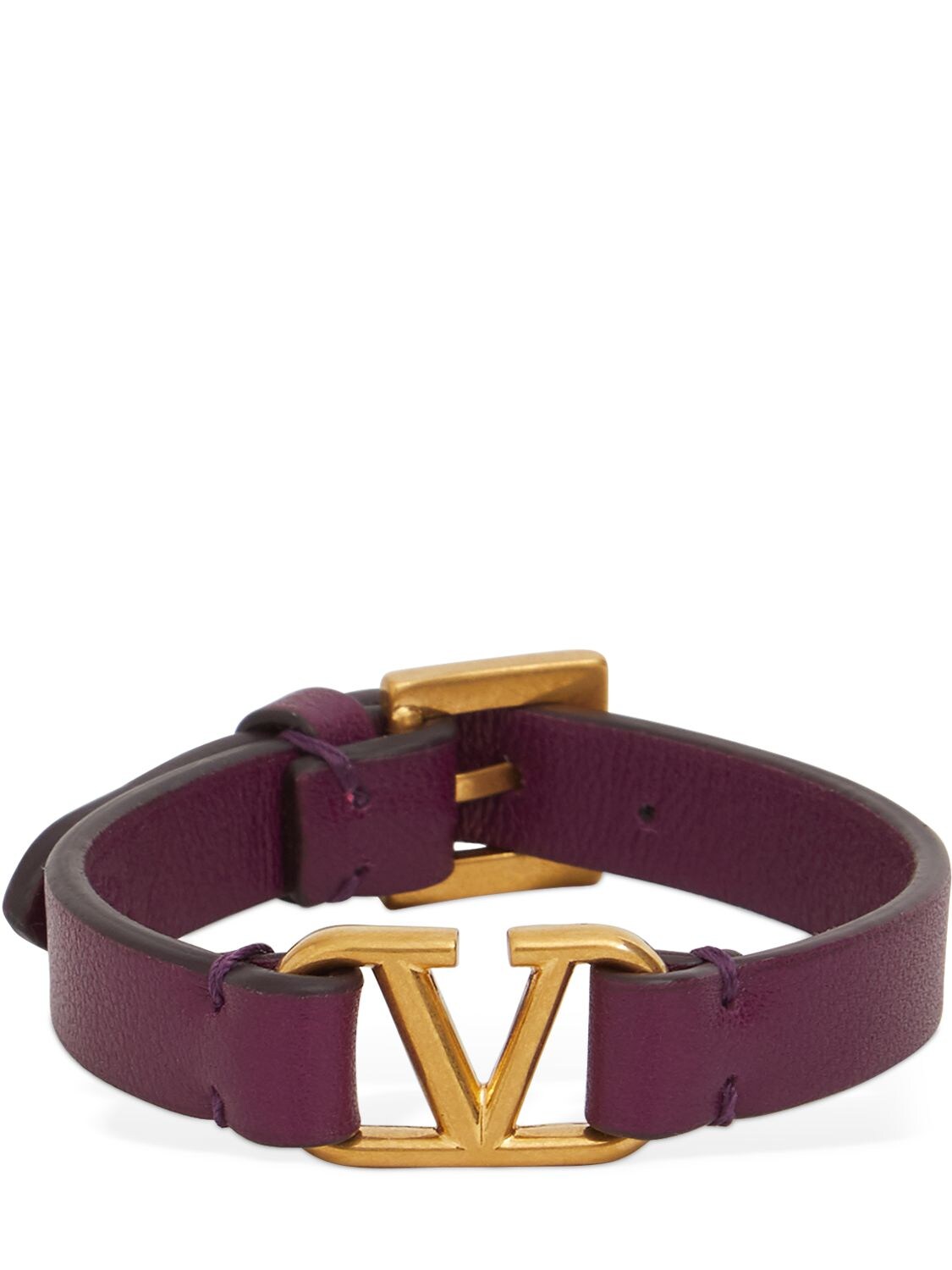 Valentino Garavani V Logo Leather Belt Bracelet In Prune,gold | ModeSens