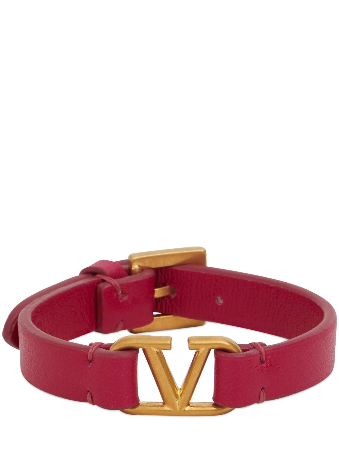 Valentino Garavani V Logo Leather Belt Bracelet In Blossom,gold