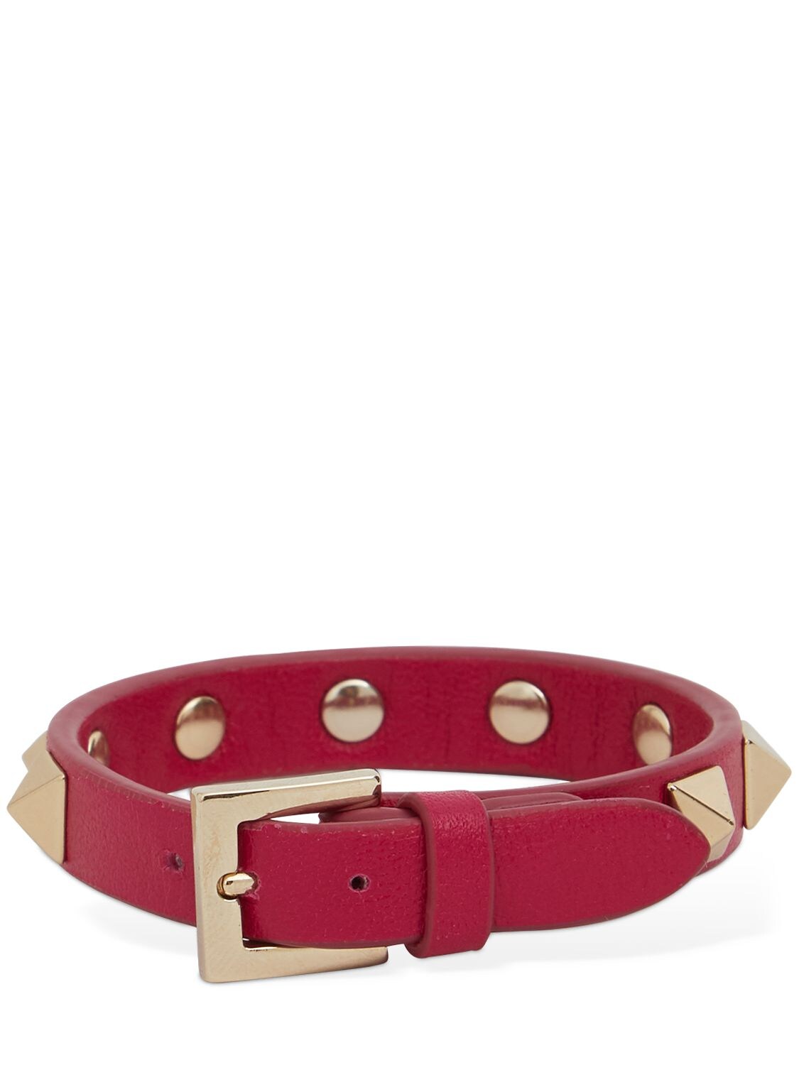 Shop Valentino Rockstud Leather Belt Bracelet In Blossom,gold