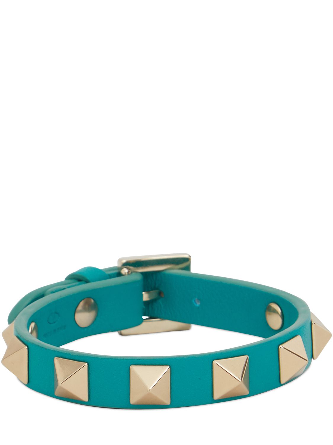 Valentino Garavani Rockstud Leather Belt Bracelet In Marine,gold