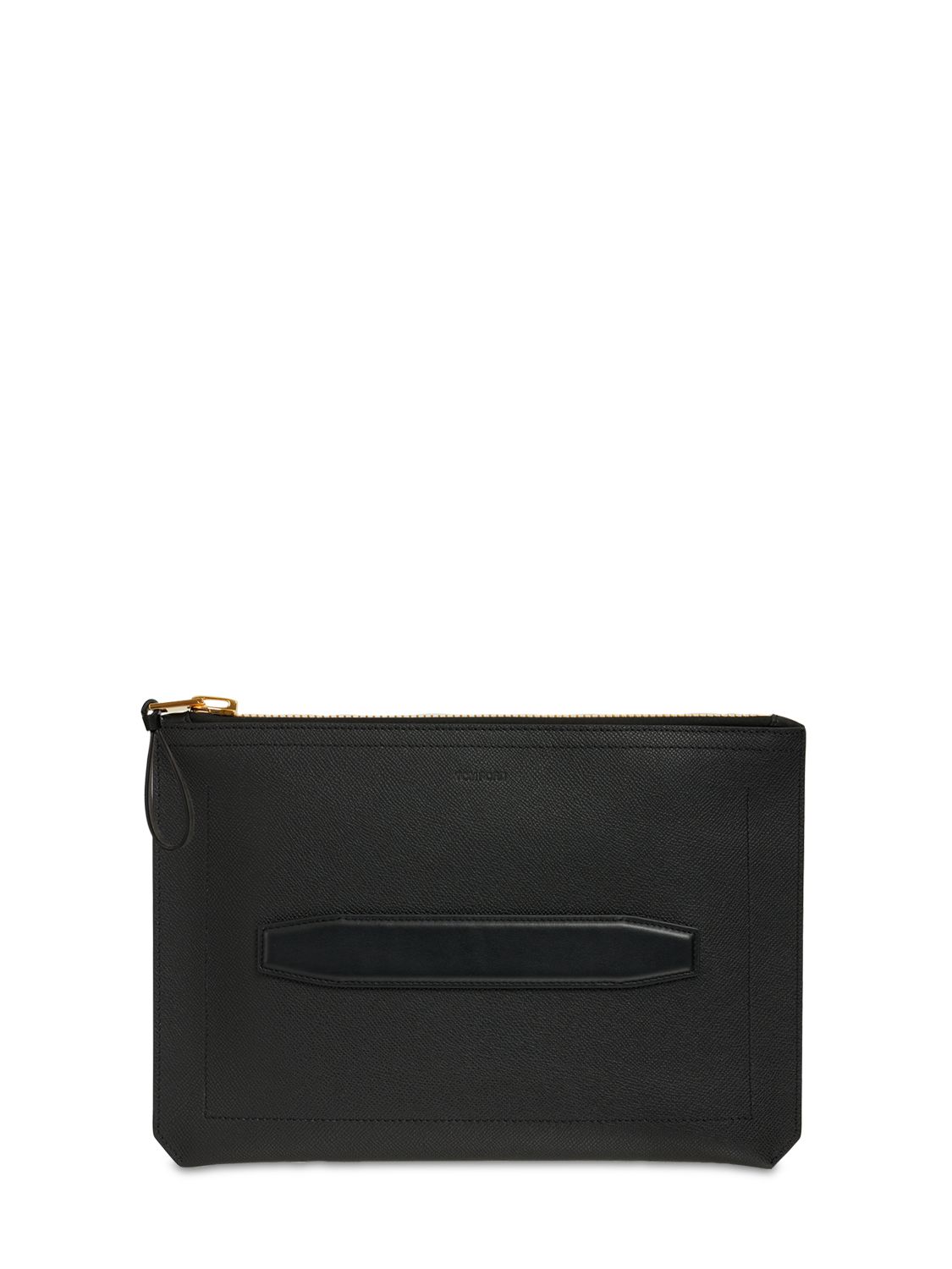 Tom Ford Logo Leather Zip Pouch In Black | ModeSens