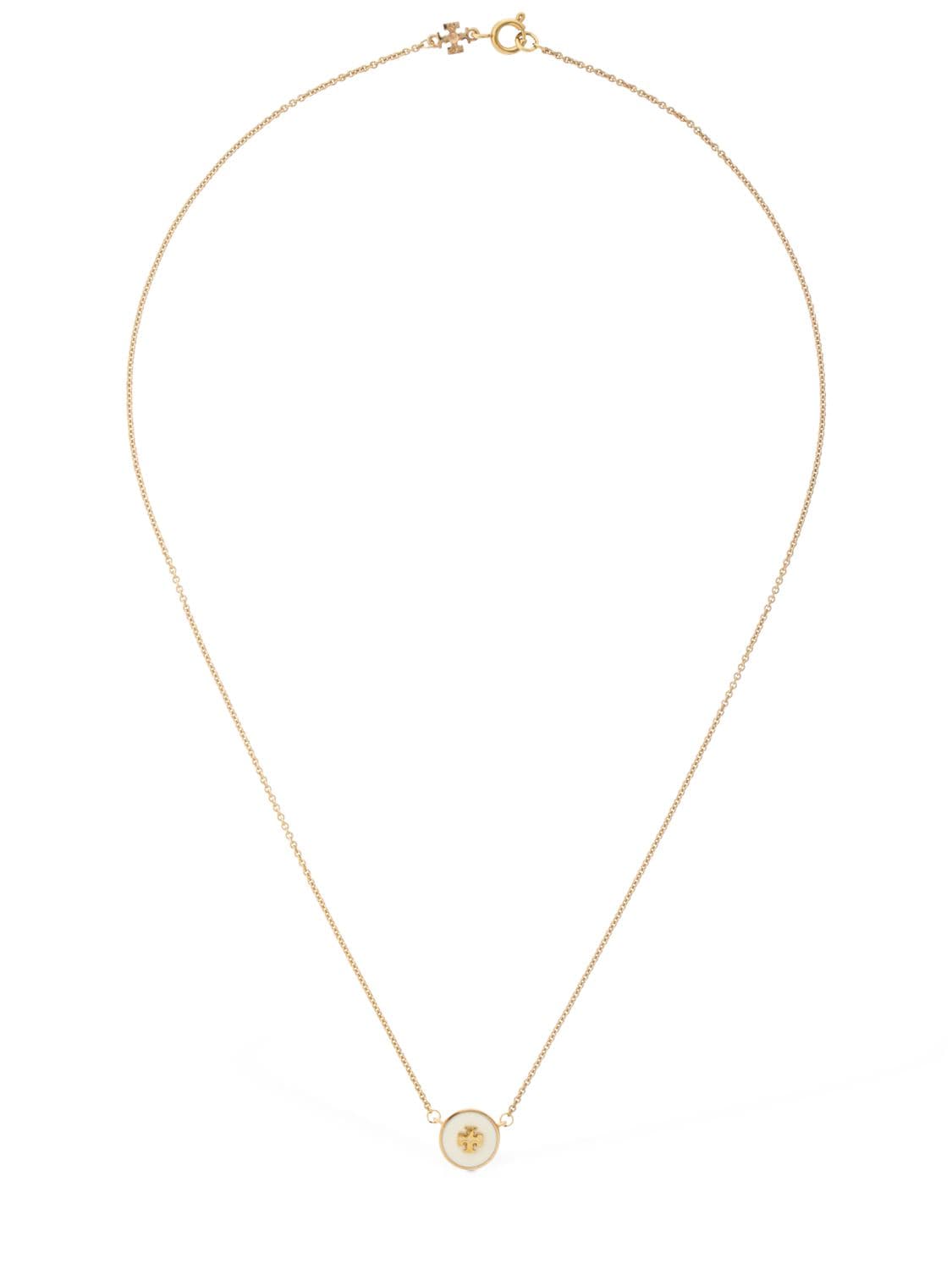 Tory Burch Kira Enamel Short Chain Necklace In Gold,ivory