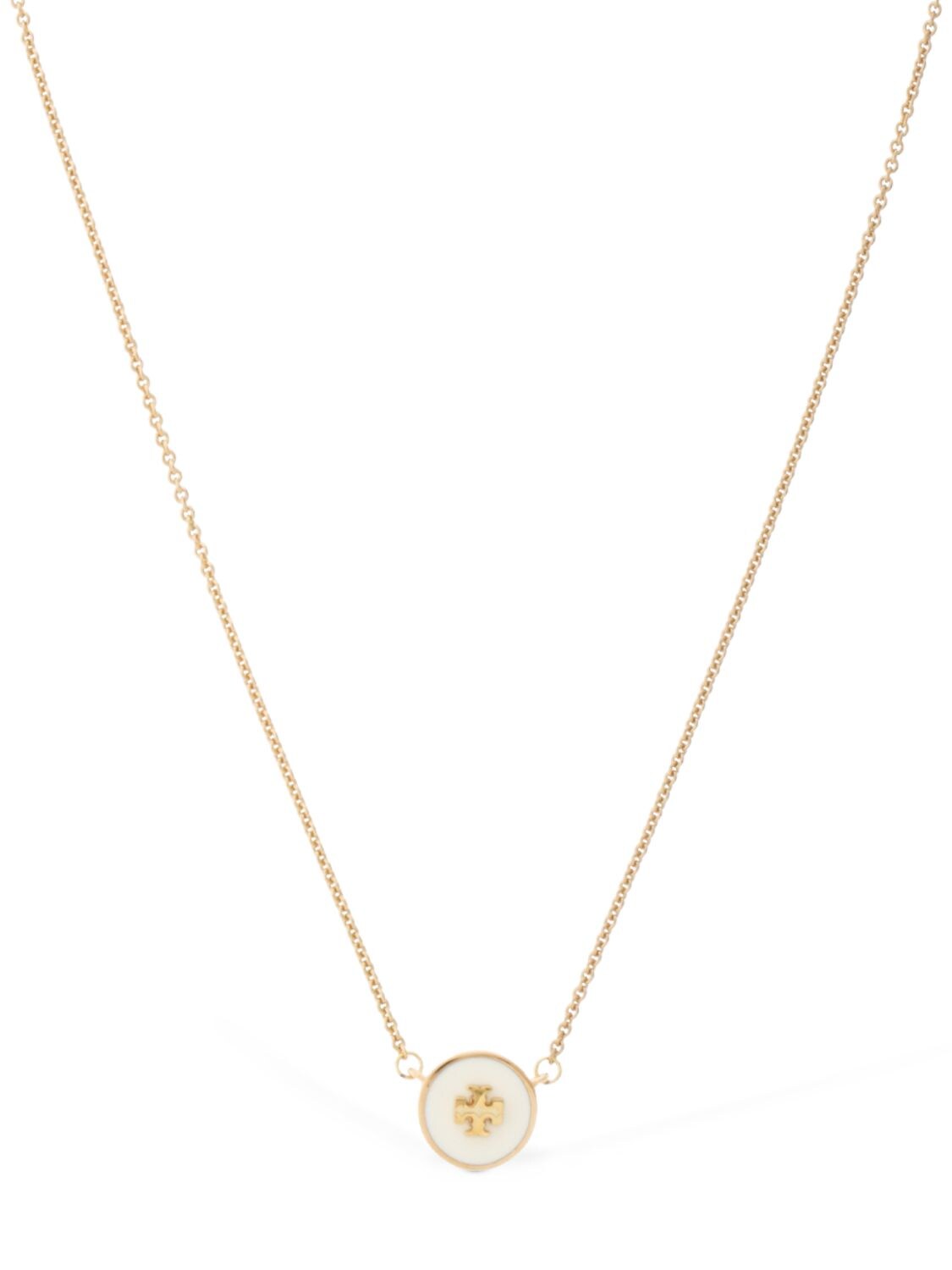 Shop Tory Burch Kira Enamel Collar Necklace In Gold,ivory