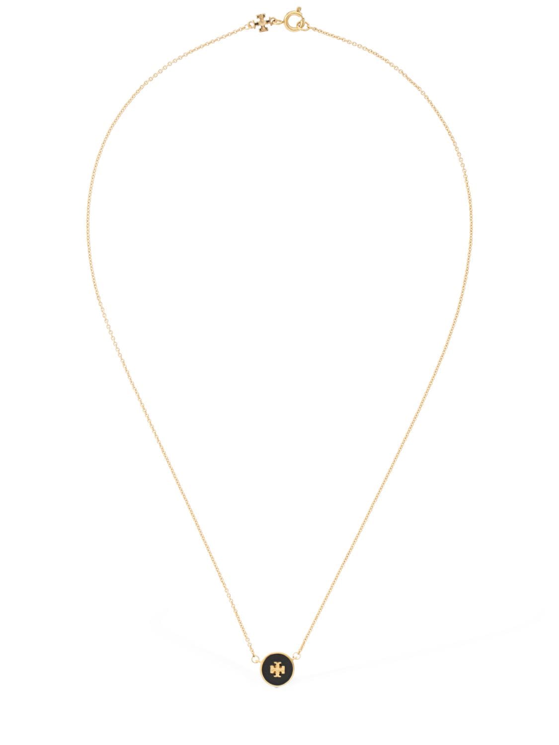 Tory Burch Kira Enamel Short Chain Necklace In Gold,black