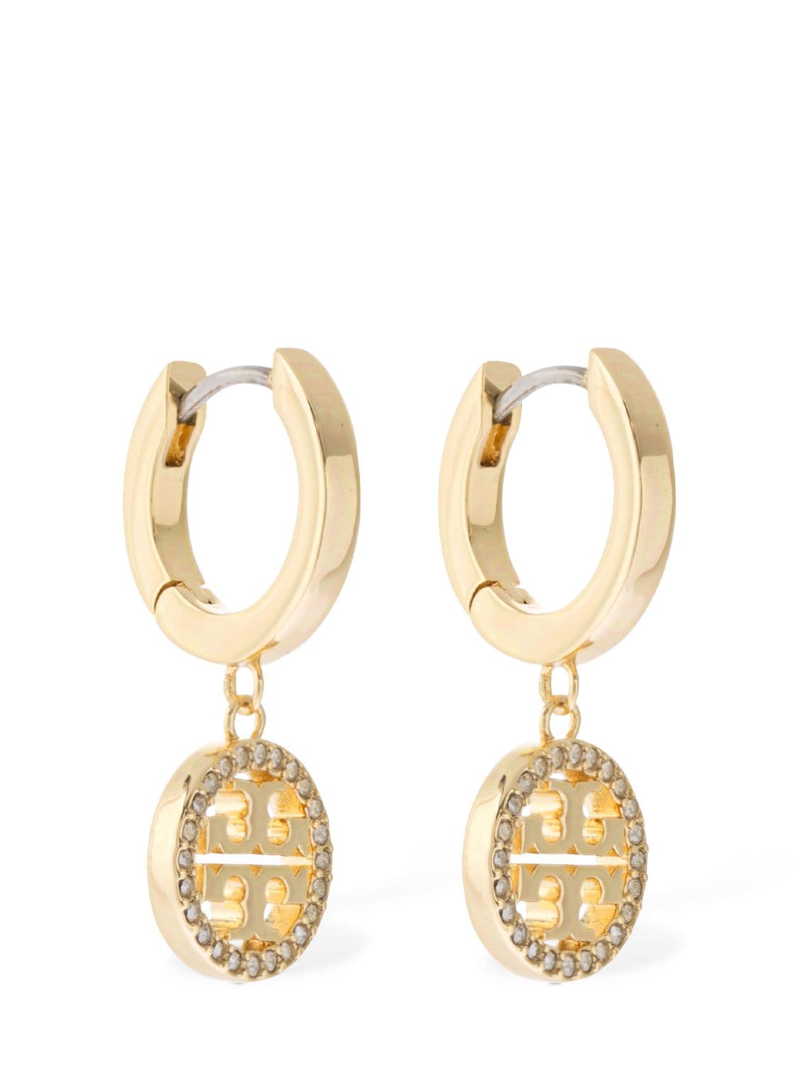 Shop Tory Burch Miller Pavé Hoop Earrings In Gold,crystal